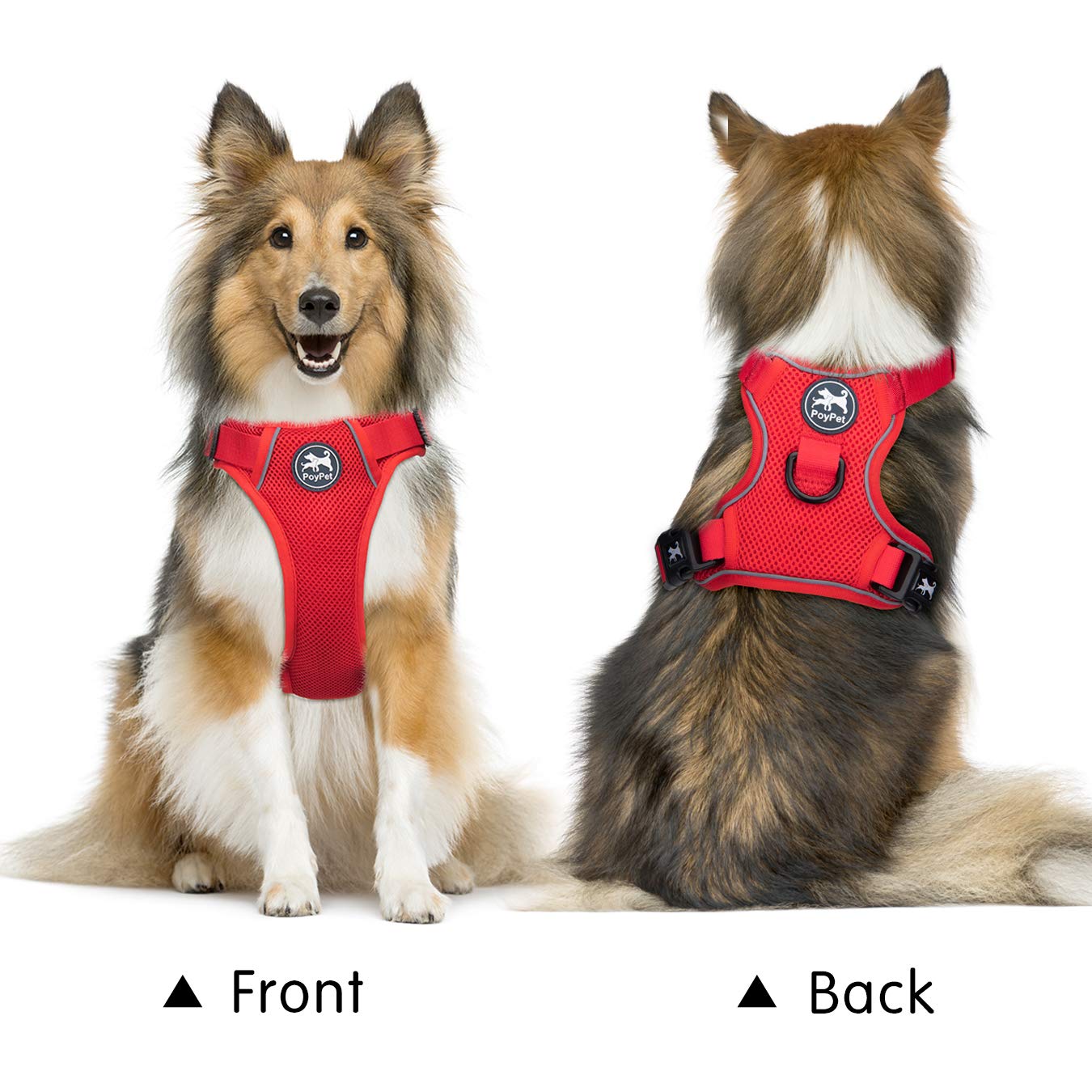 Poypet Reflective Soft Breathable Mesh Dog Harness Choke-Free Double Padded Vest With Adjustable Neck And Chest(Red,Xl)