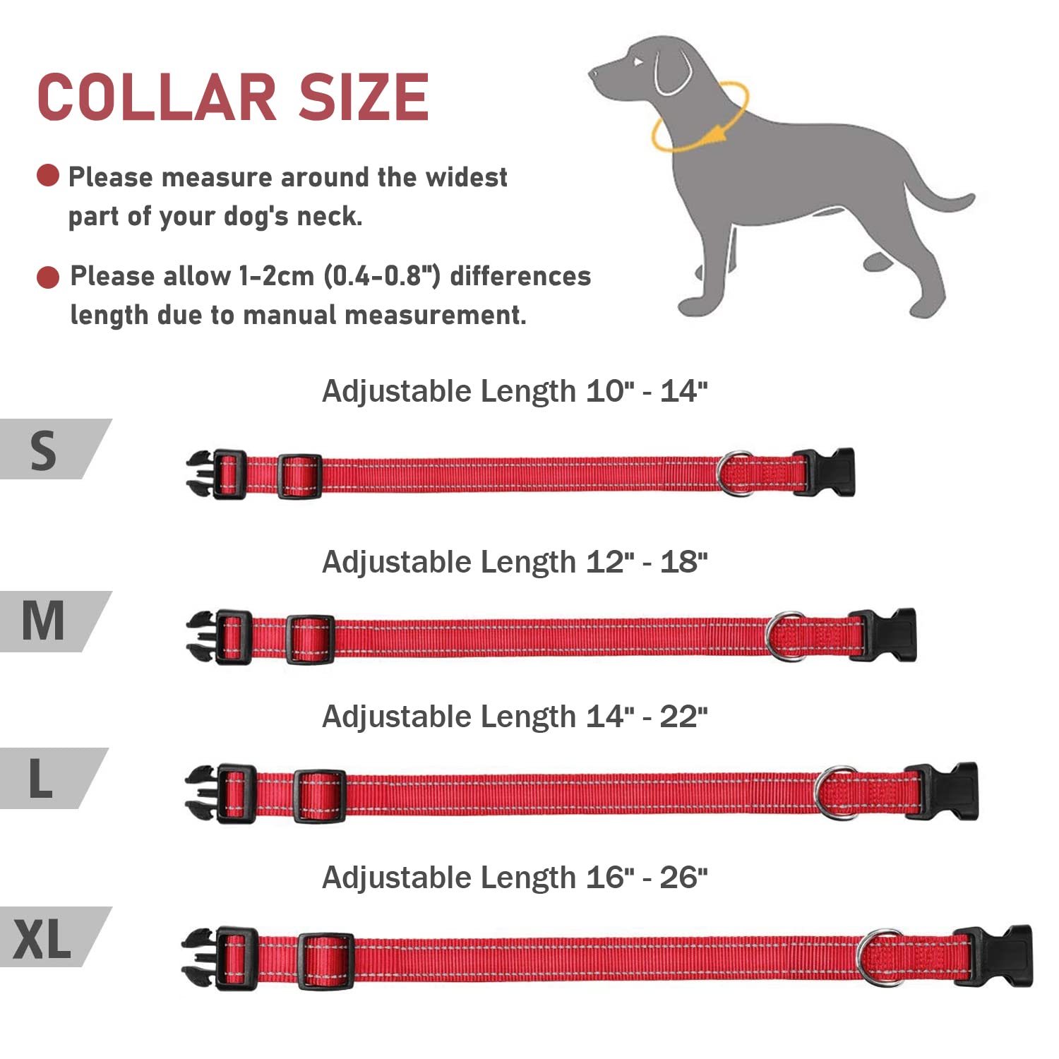 Reflective Dog Collar With Buckle Adjustable Safety Nylon Collars For Small Medium Large Dogs, Red Xl