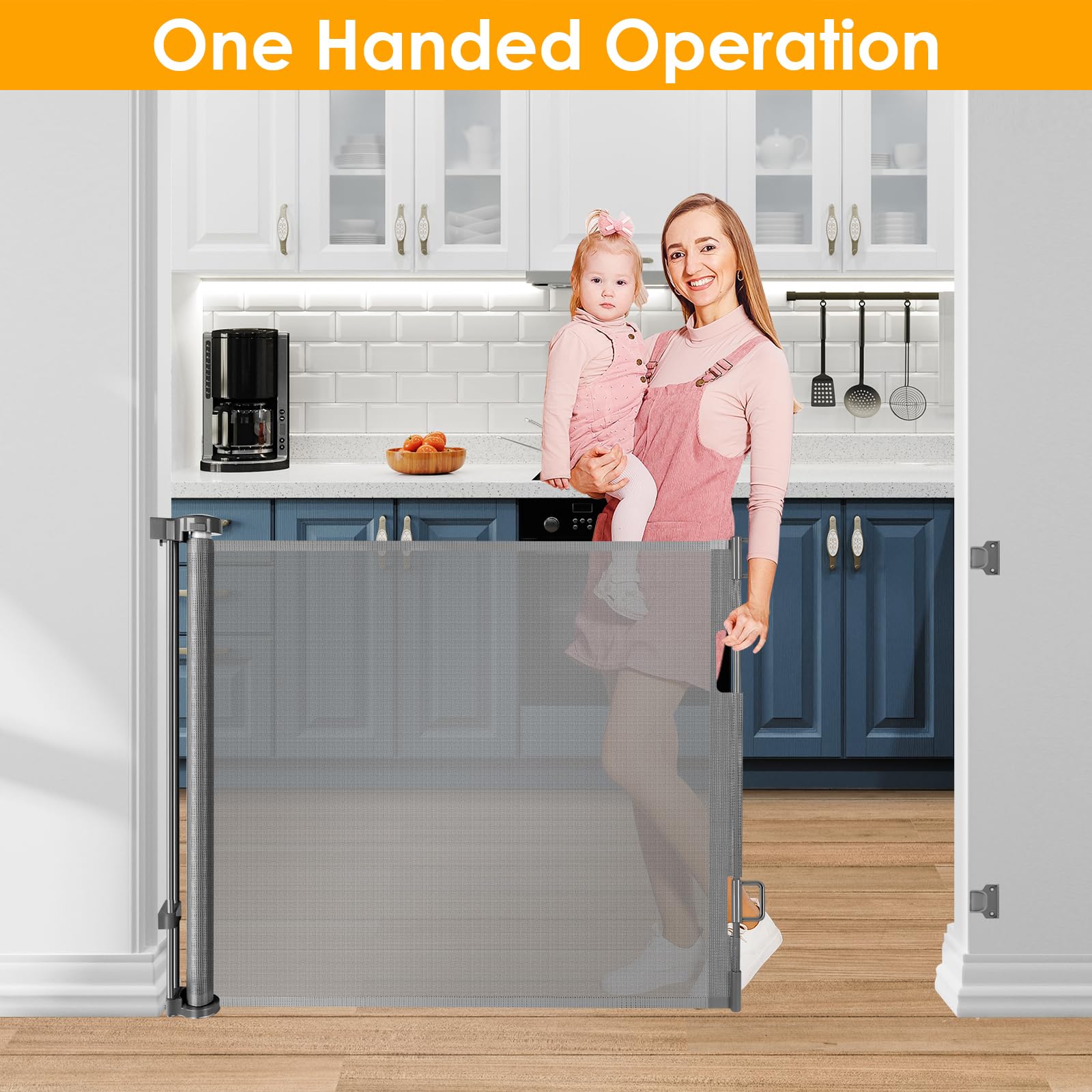 Safety First Retractable Baby Gate for Doorways - 60'' Wide, Mesh - Perfect for Stairs & Play Areas, Kids & Pets