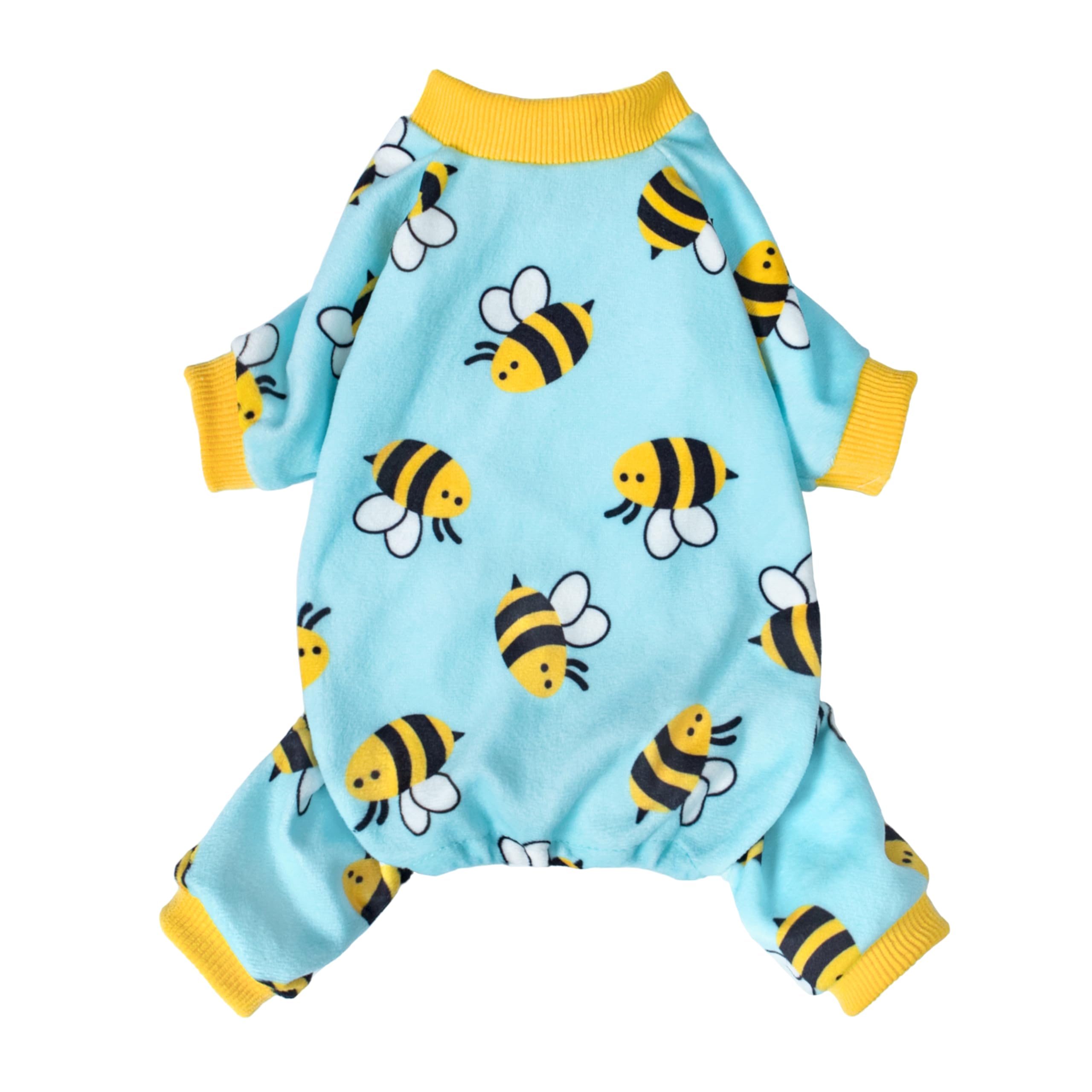 Fitwarm Funny Bee Fleece Dog Pajamas, Warm Winter Dog Clothes For Small Dogs Boy Girl, Cozy Pet Onesie With Feet, Light Blue, Me