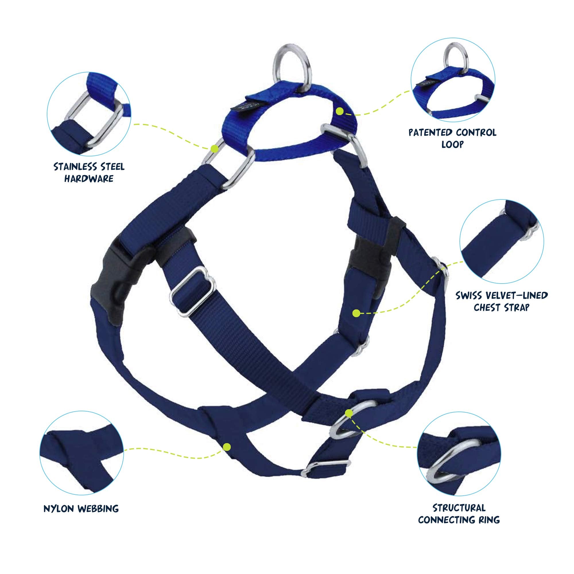 2 Hounds Design Freedom No Pull Dog Harness, Adjustable Harness, Easy Walking & Comfortable Control, Fits Small, Medium & Large Dogs, Solid Colors, Made In Usa, 5/8' Xs, Navy