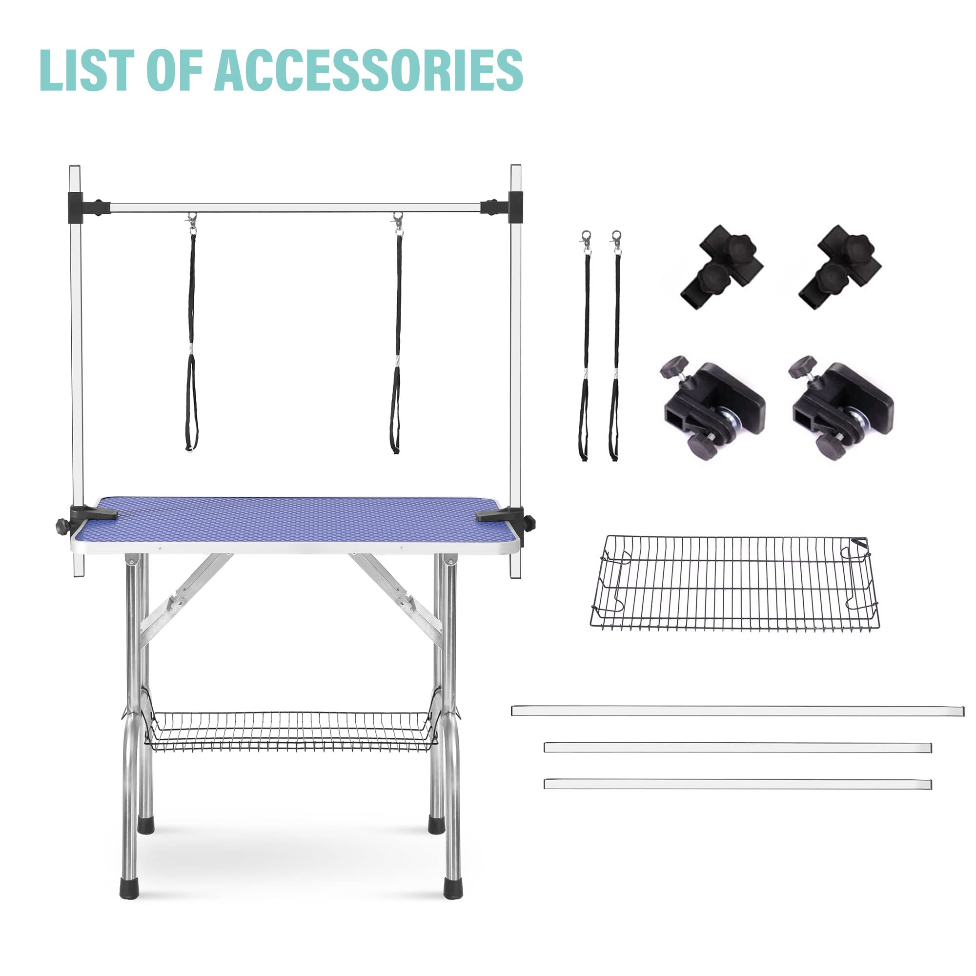 Rhomtree Professional 46' Adjustable Pet Grooming Table Heavy Duty With Arm & Nosse & Mesh Tray For Large Dog Cat Shower Table Bath Station, Maximum Capacity Up To 330 Lbs (46 Inch)