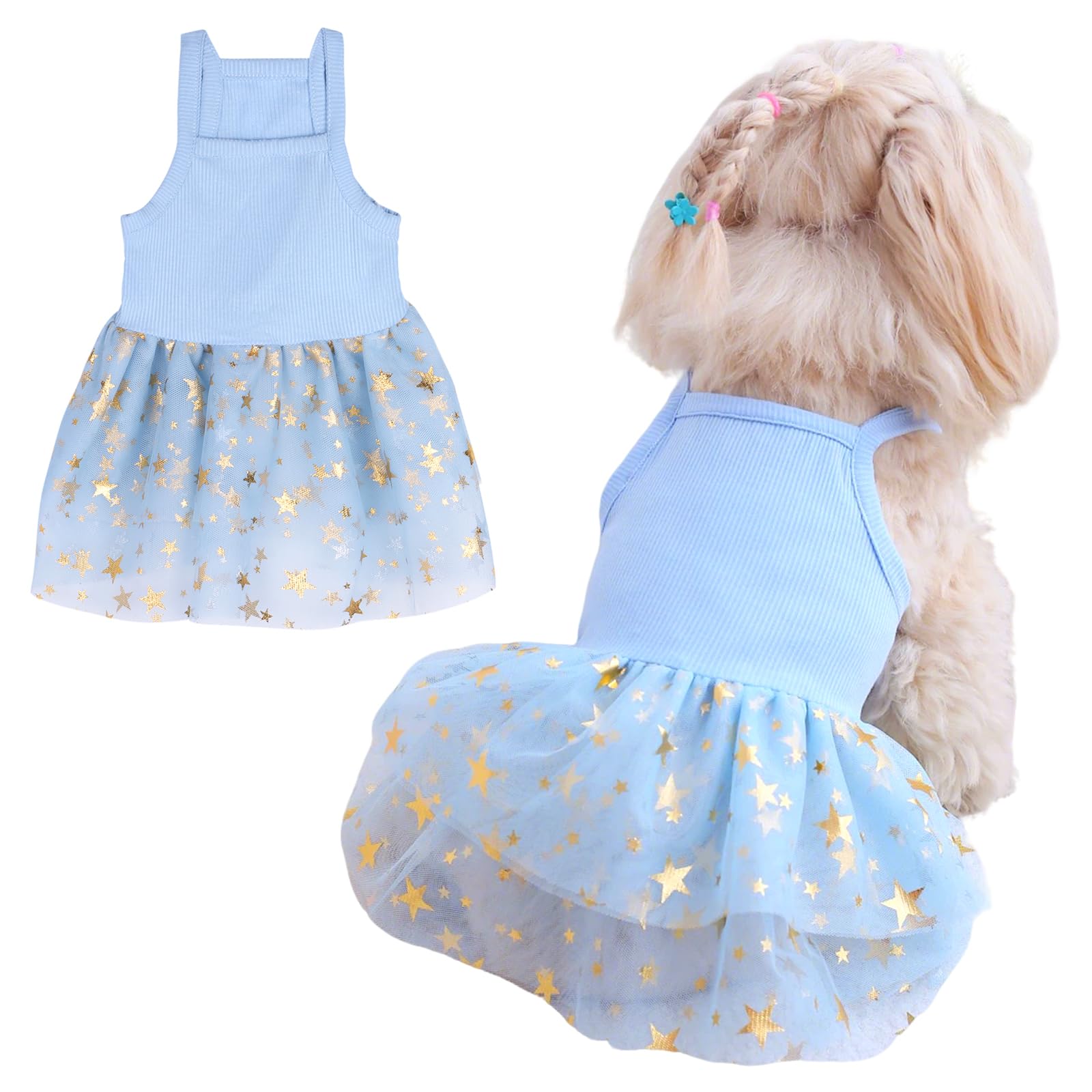 Dog Tutu Dress Cat Dogs Summer Tulle Slip Lace Dress Cute Puppy Glitter Star Skirt Pet Party Clothes For Small Medium Cat Dog (B