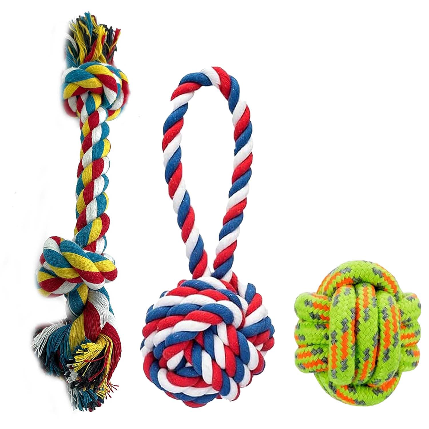 Emily Pets Dog Chew Rope Toys DualTennis Slipper Ball Rope Knotted Chew Dog Toys For Playing, Teeth Cleaning And Training (Colo
