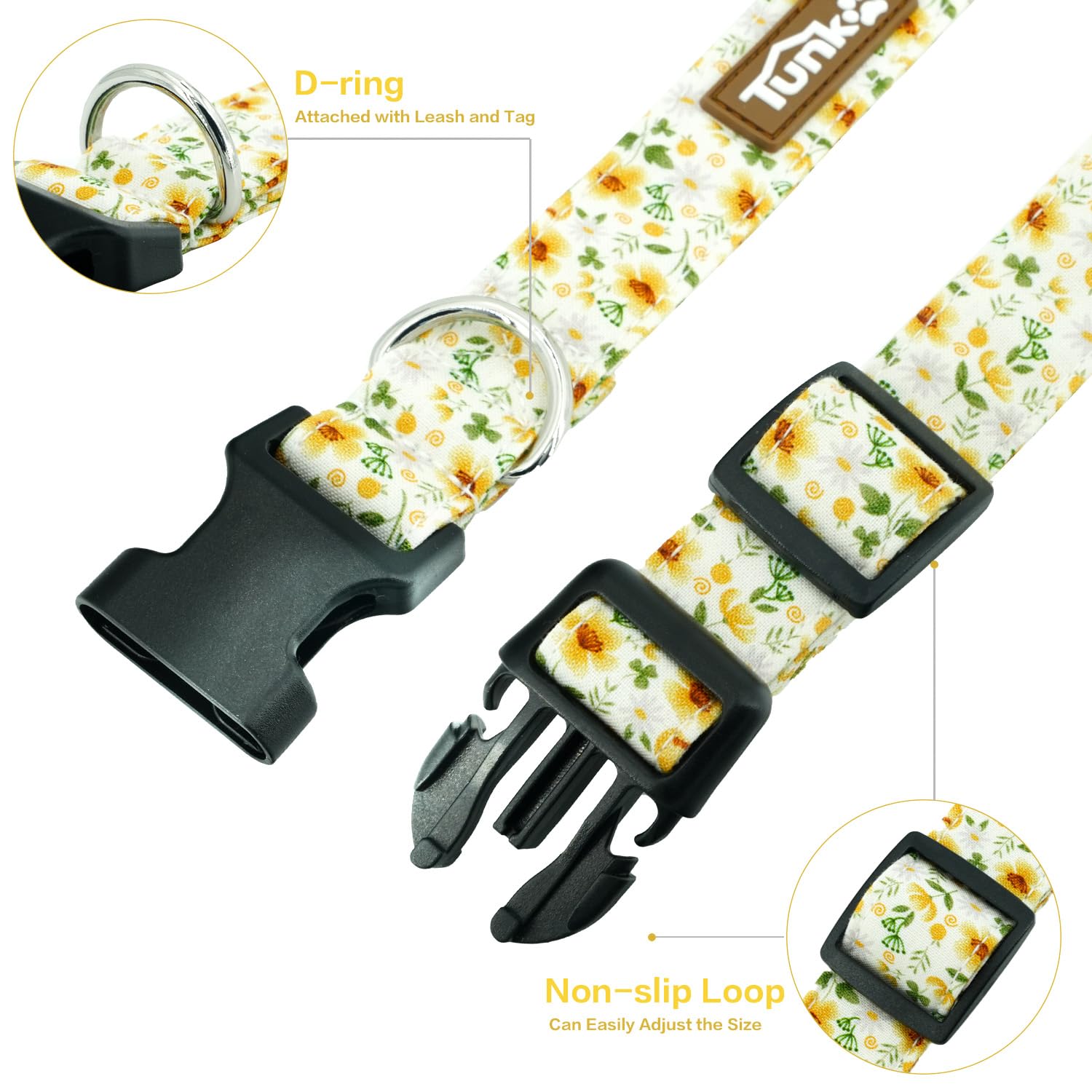 Tunkoo Daisy Flower Dog Collar, Cute Adjustable Floral Collar For Boy And Girl Dogs With Strong Plastic Buckle - For Small Mediu