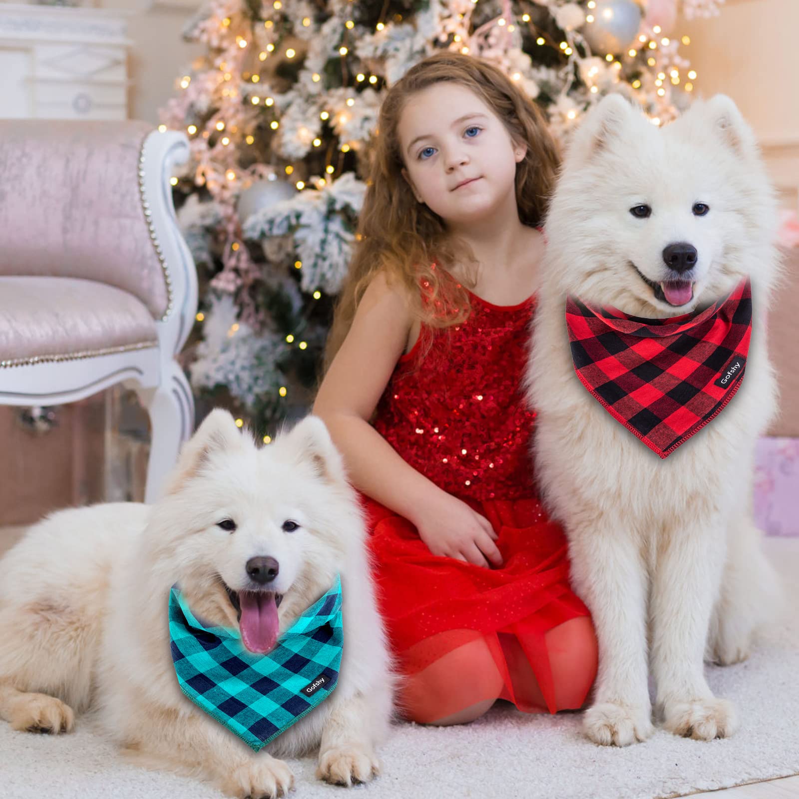 Gofshy Buffalo Plaid Dog Bandanas Fall Christmas Small 6Pcs Dog Gifts Red Blue Green Orange Black Brown Dog Scarf Adjustable Kerchief For Small X-Small Dogs Cats Puppy Bandana