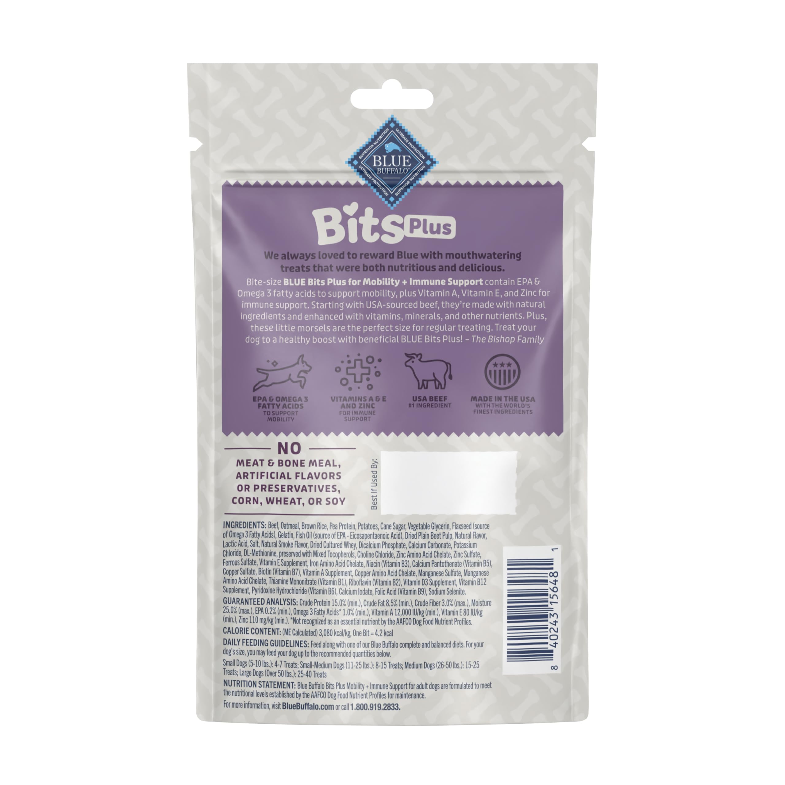 Blue Buffalo Blue Bits Plus Mobility and Immune Support Soft Dog Treats, Beef, 3.5-oz. Bag