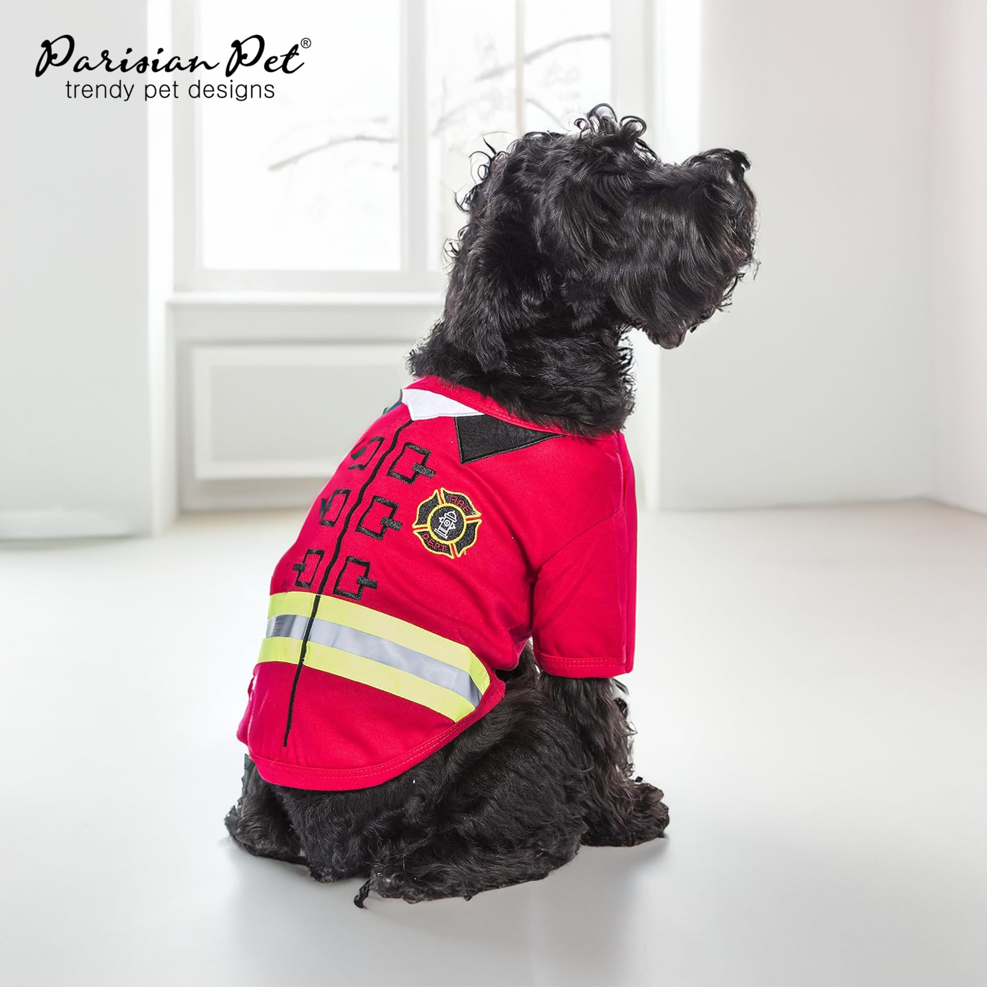 Parisian Pet Dog Shirt - Embroidered Dog Fireman Costume - 100% Cotton And Polyester Pet Clothes - Sleeved Halloween Outfit - Dog Costume Halloween - Red Dog Costumes For Large Dogs - 2Xl