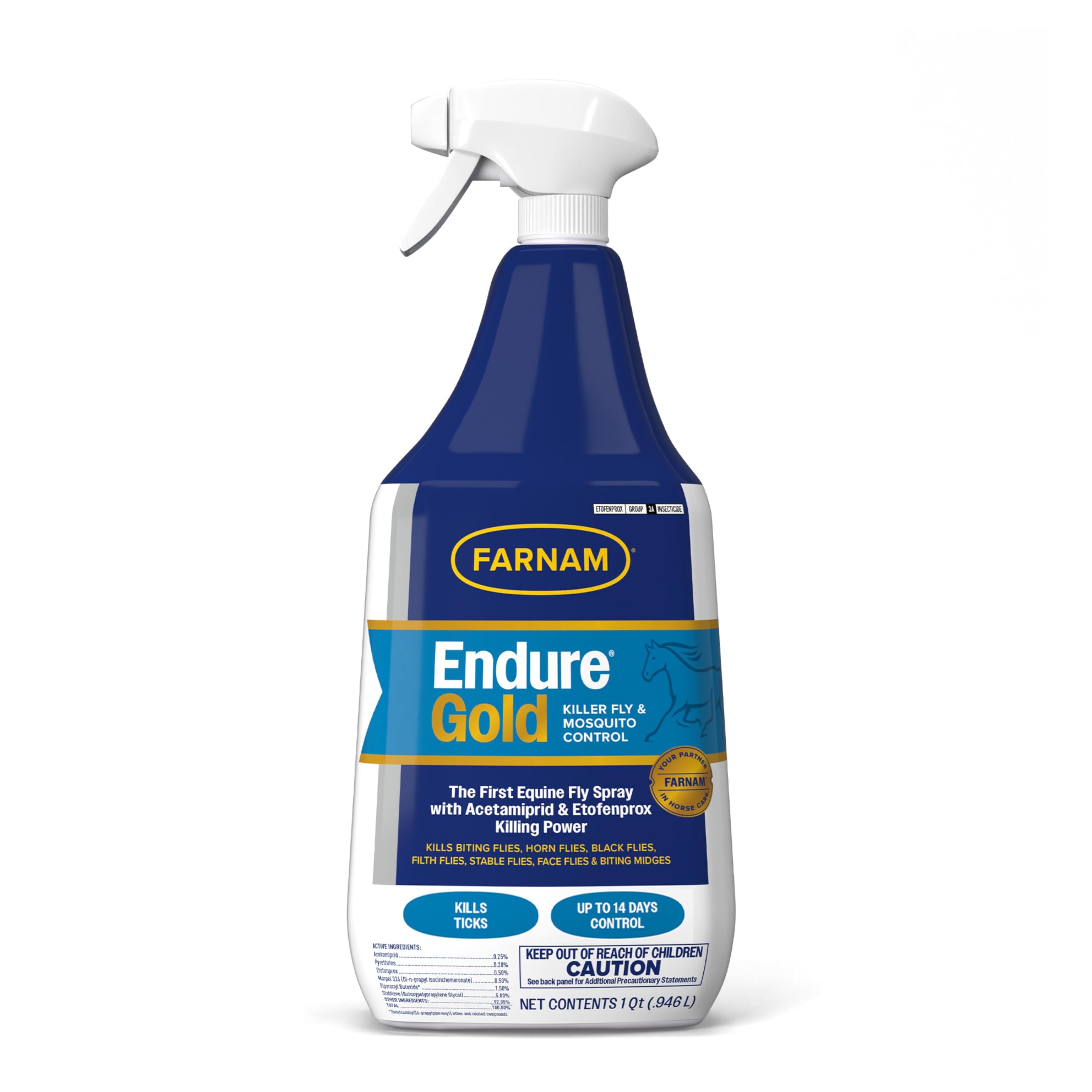 Farnam Endure Gold Killer Fly Spray for Horses, Powered by Acetamiprid & Etofenprox, Kills Biting Flies Fast and Protects Up to 