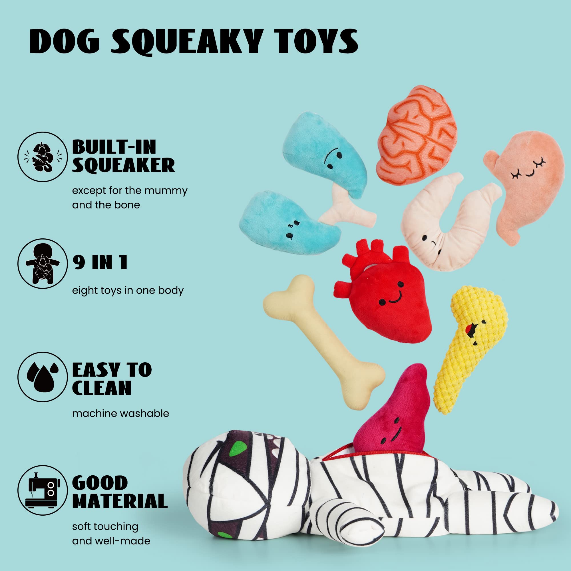 Nocciola Halloween Zombie Mummy Dog Toys With Organs: Funny Cool Squeaky Dog Chew Toys For Puppies, Small And Medium Size Dogs,