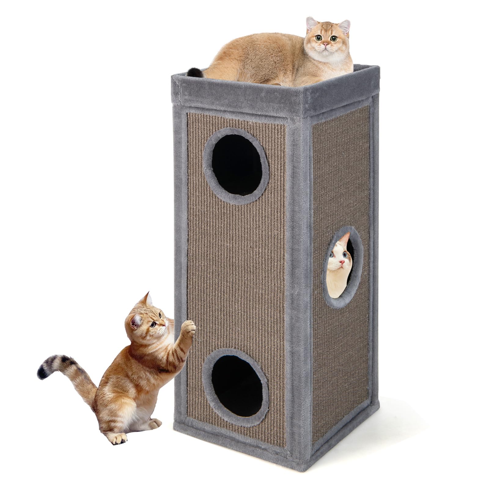 PETSITE 4-Story Cat Tree Condo Barrel Tower, 39 Inches Top High Edge Cat Condo Bed with Removable Cushion, Natural Sisal-Covered
