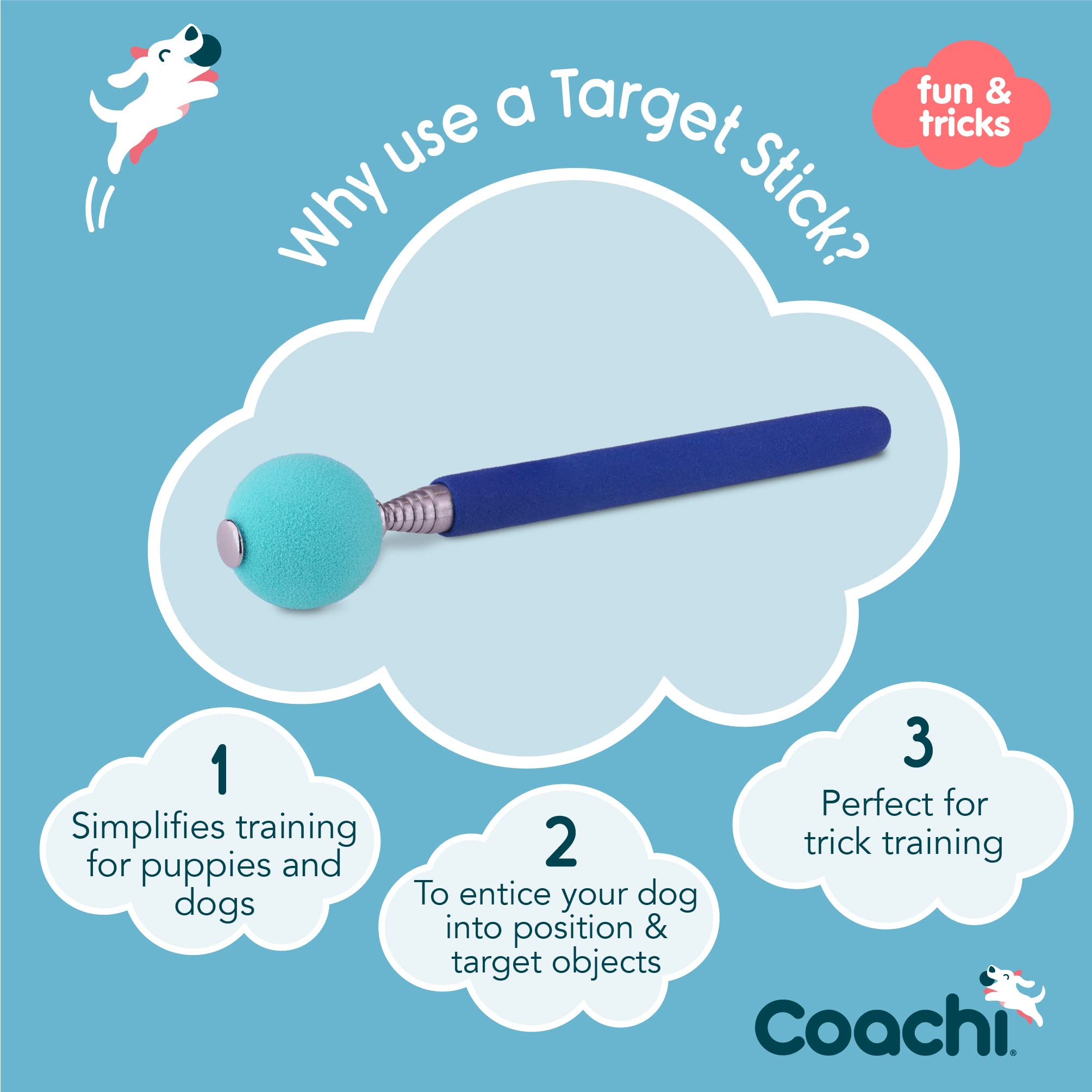 Coachi Target Stick, Telescopic Design with Large Ball for Target, Dog Accessory for Clicker & Agility Training, Teach Commands