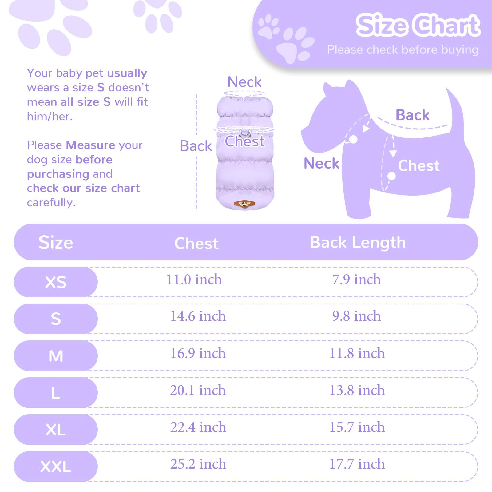 Abrrlo Winter Warm Cat & Dog Jacket - Small/Medium, Purple, Waterproof & Windproof, Fleece Vest With Harness Padded For Cold Wea