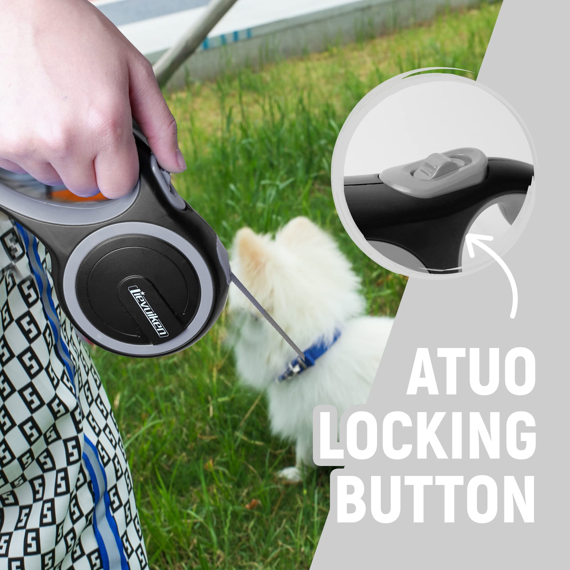 Lievuiken 10 Ft Retractable Dog Leash With No Tangle For Dog Up To 33Lbs, One-Handed Brake, With Non-Slip Handle, Strong Nylon T