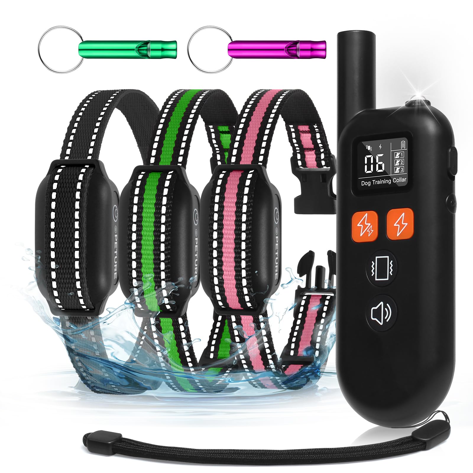 3 Dogs Shock Collar with Remote 3 Pack - 3300FT Rechargeable, IPX7 Waterproof Dog Training Collar with Fashlight, E Collar for S
