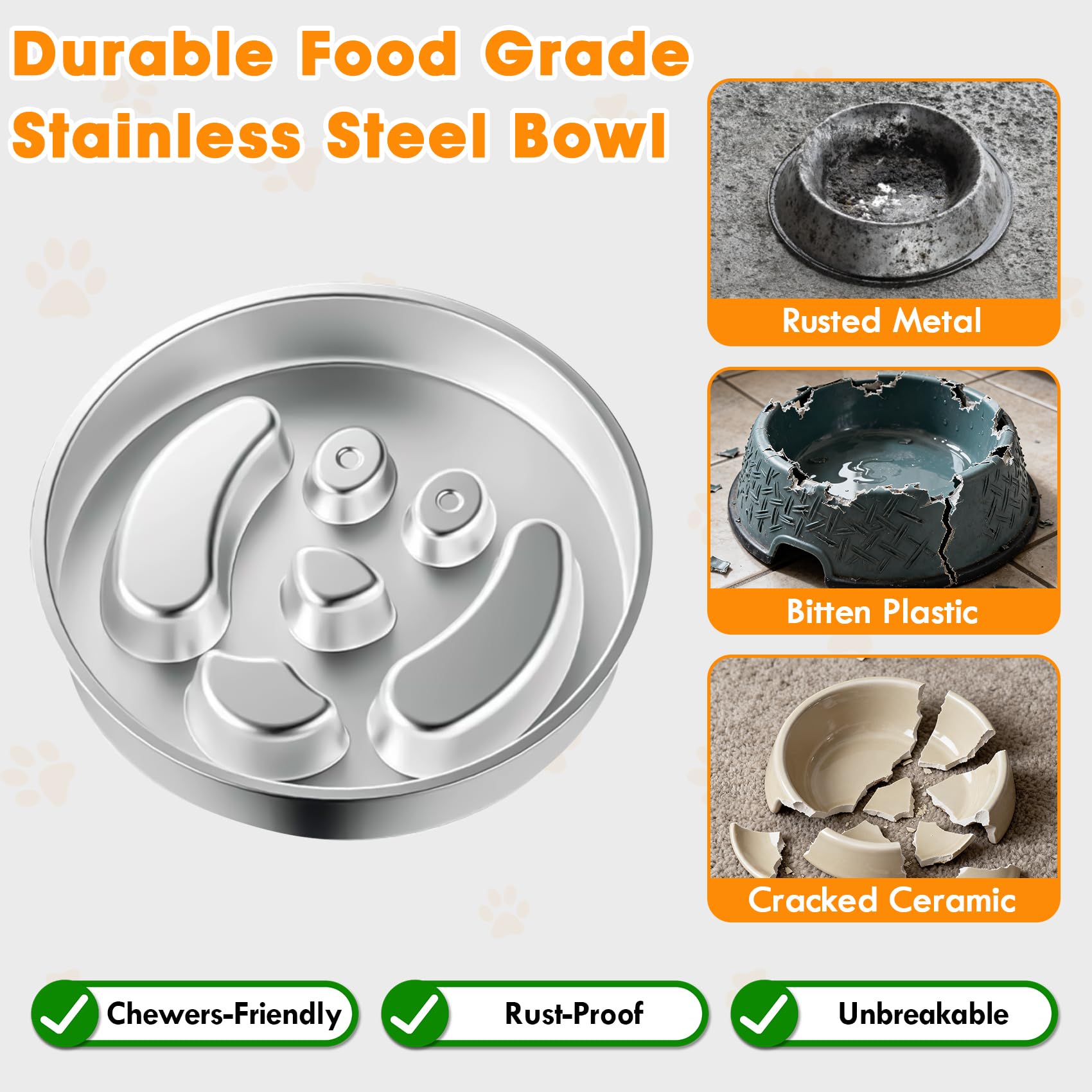Slow Feeder Dog Bowls, 2 Pack Double-Sided 304 Stainless Steel Lick Plate & Slow Eating Bowl, 2 Cups Food-Grade Heavy Duty Metal