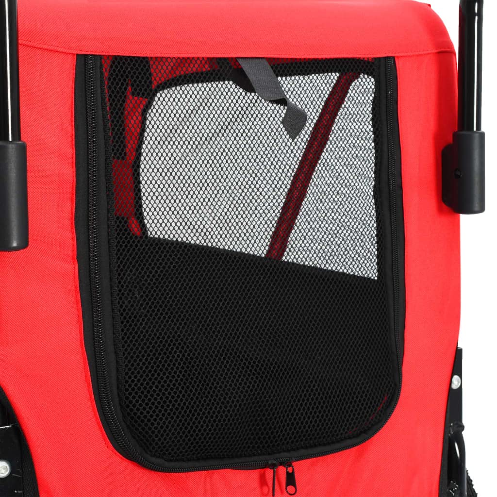 vidaXL 2-in-1 Pet Bike Trailer and Jogging Stroller, Versatile with Quick Conversion, Sturdy Steel Frame, Water-Resistant Oxford Fabric, Mesh Windows, Red and Black