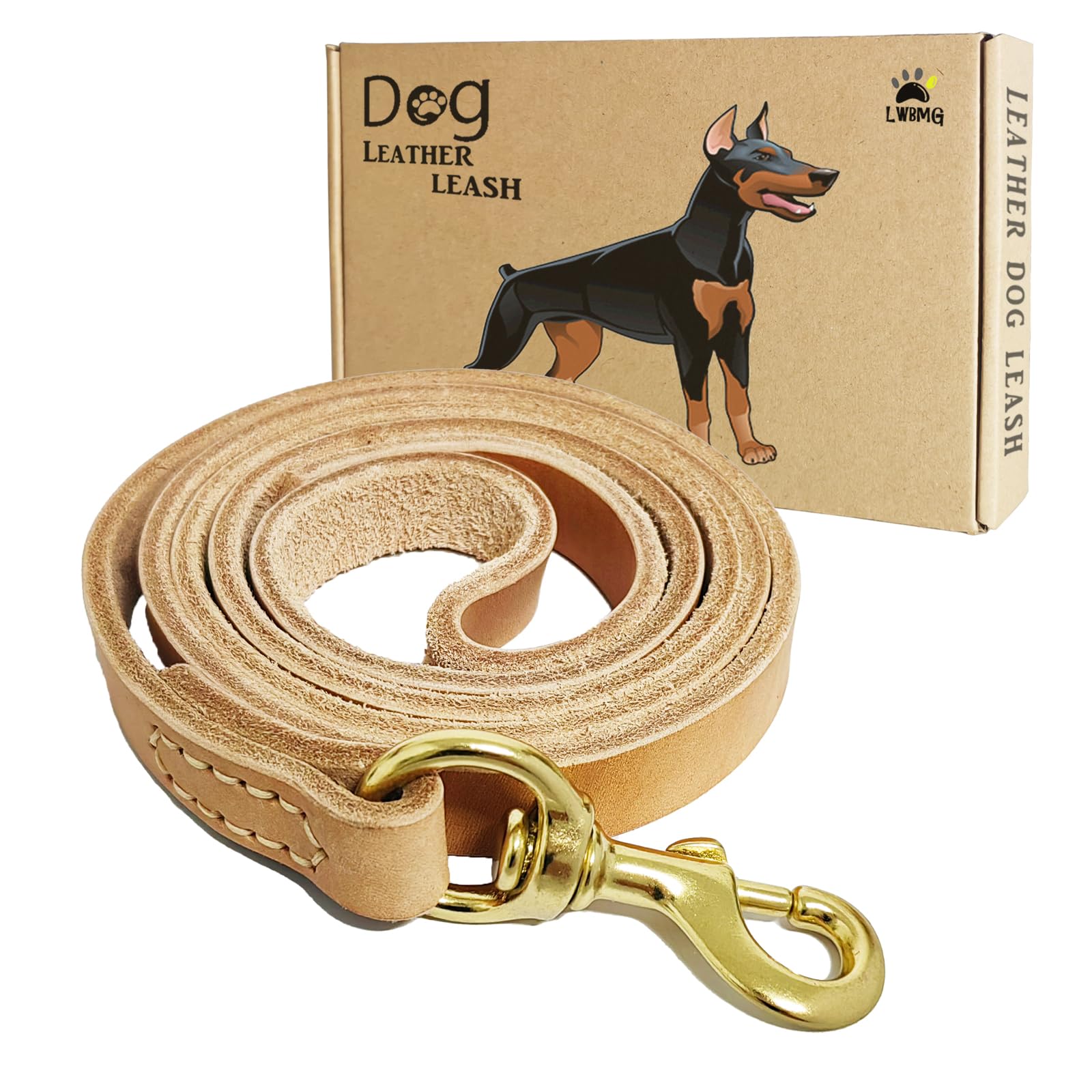 Lwbmg Leather Dog Leash 6 Ft X 3/4 Inch - Soft And Strong For Medium And Large Breeds - Heavy Duty Training Leash In Tan