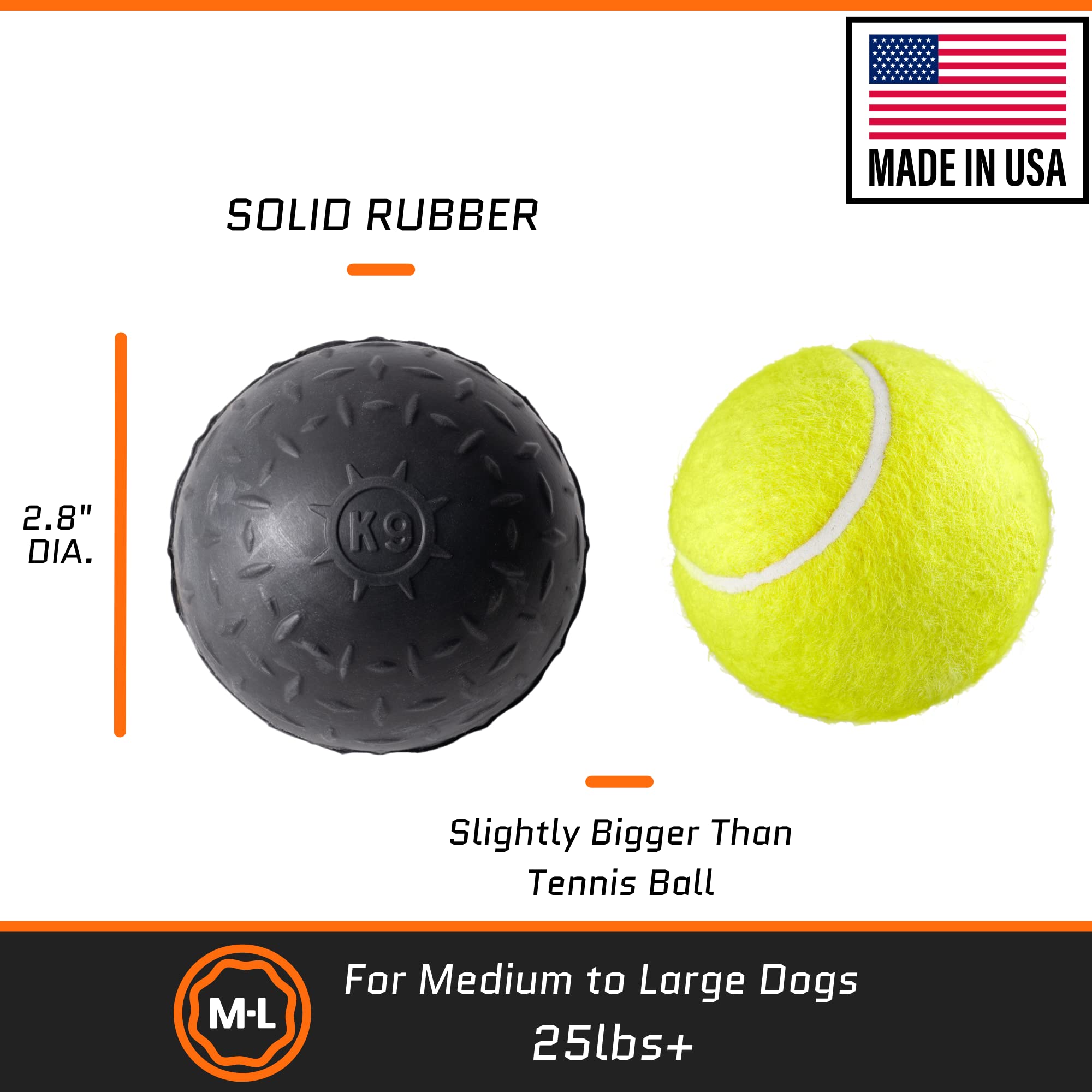 Monster K9 Dog Toys Dog Ball - Indestructible Chew Toy for Aggressive Chewers, Medium & Large Breeds, Made of Natural Rubber
