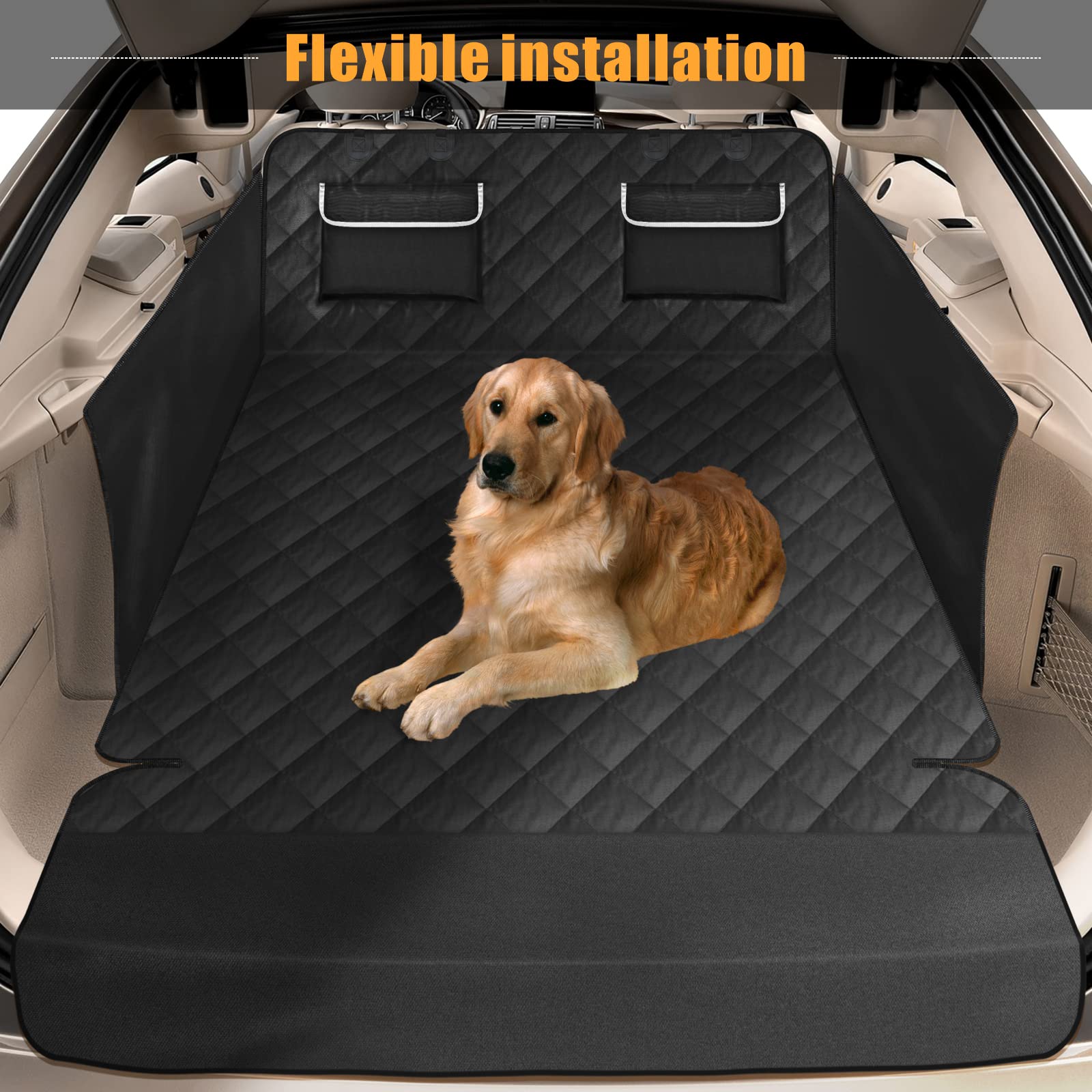Veckle SUV Cargo Liner for Dogs, Waterproof Dog Trunk Cover with Side Flap Protector 2 Large Pockets Pet Seat Cover for SUV Seda