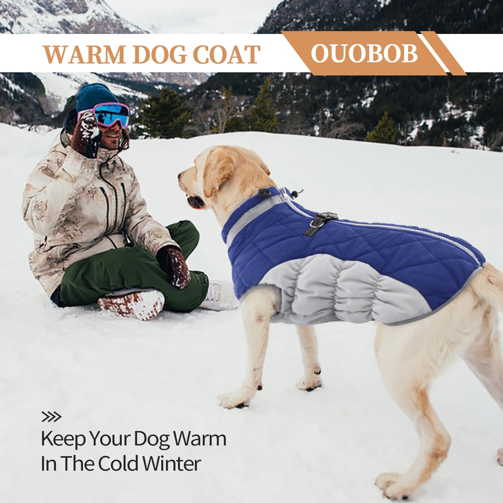 Ouobob Dog Jackets For Medium Dogs,Medium Dog Coat,Warm Pet Winter Coat Zip Up Back,Waterproof Dogs Jacket With D-Ring,Pet Cold