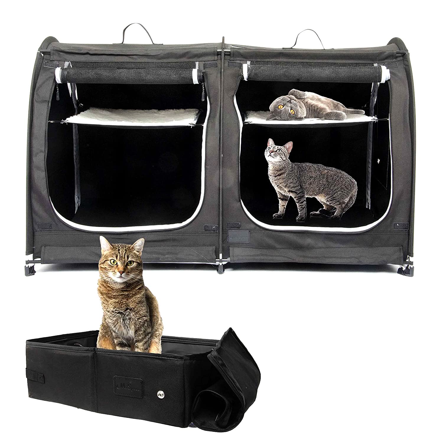 Mispace Portable 2 Pet Carriers for Cats Collapsible Cat Condo for Car Travel Pet Kennel Show Cages with Portable Carry Bag Hamm