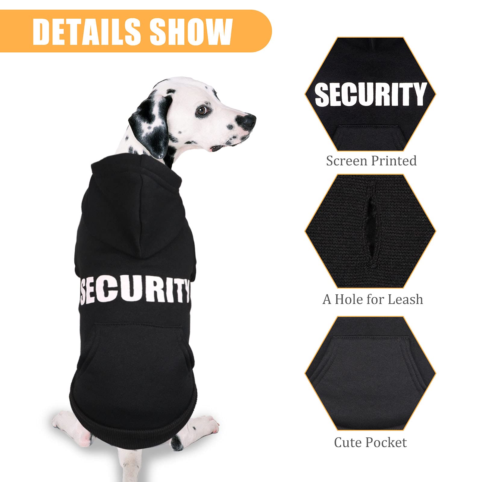 Security Dog Hoodie Dog Sweaters For Large Dogs Soft Brushed Fleece Clothes Hoodie Sweatshirt With Pocket(L)