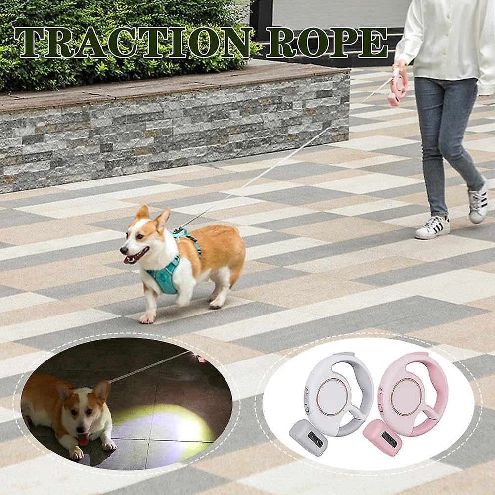 Retractable Dog Leash 10Ft/3M - Rechargeable Pet Leash With Led Flashlight One-Handed Brake Ring Buckle Locker & Poop Bag Dispen