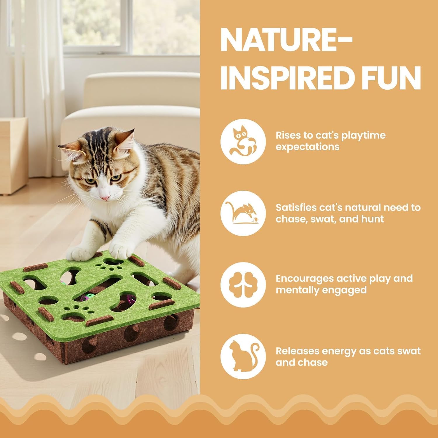 Chewbrary Cat Scratch Puzzle Enrichment Box, Cat Puzzle Toy with 2 Bell Balls, Enrichment Toys for Indoor Cats