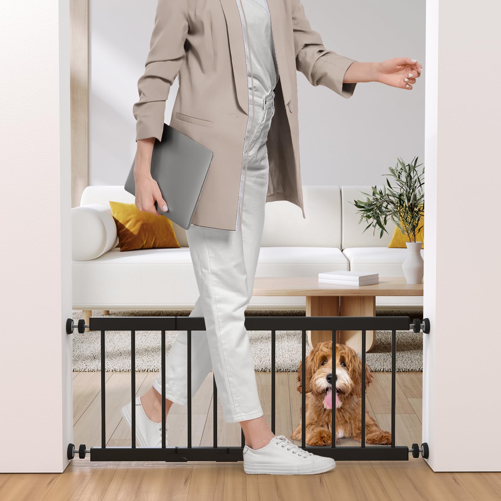 Dog Gate Indoor,18-45 Adjustable Extra Wide Metal Short Dog Gate to Step Over, 18 Tall Small Pet Gate with 3 Extension Kits, Pre