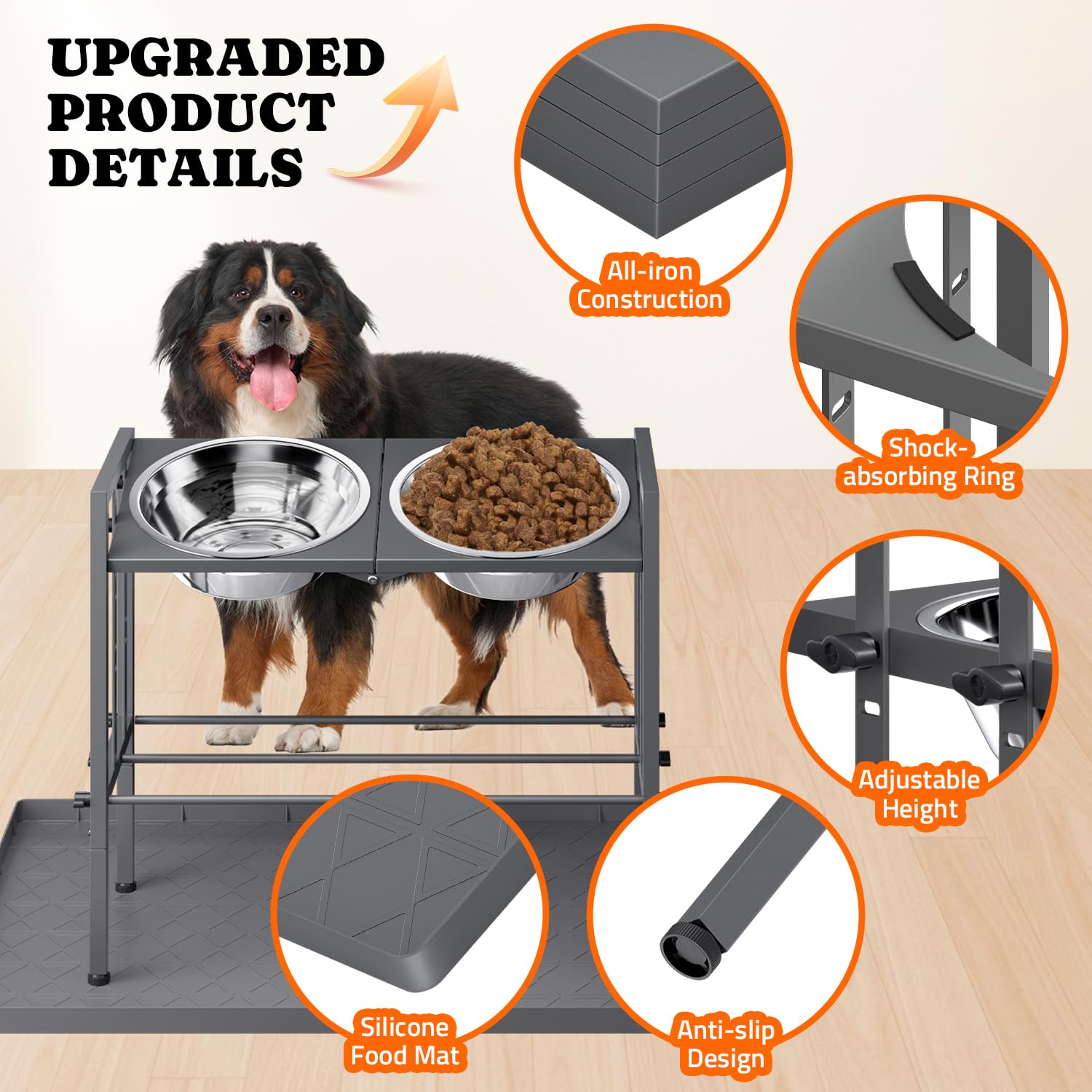 Elevated Dog Bowls - Metal Raised Dog Bowls For Large Breed With 3 Adjustable Heights, Perfect Sturdy Bowl Stands For Extra Larg