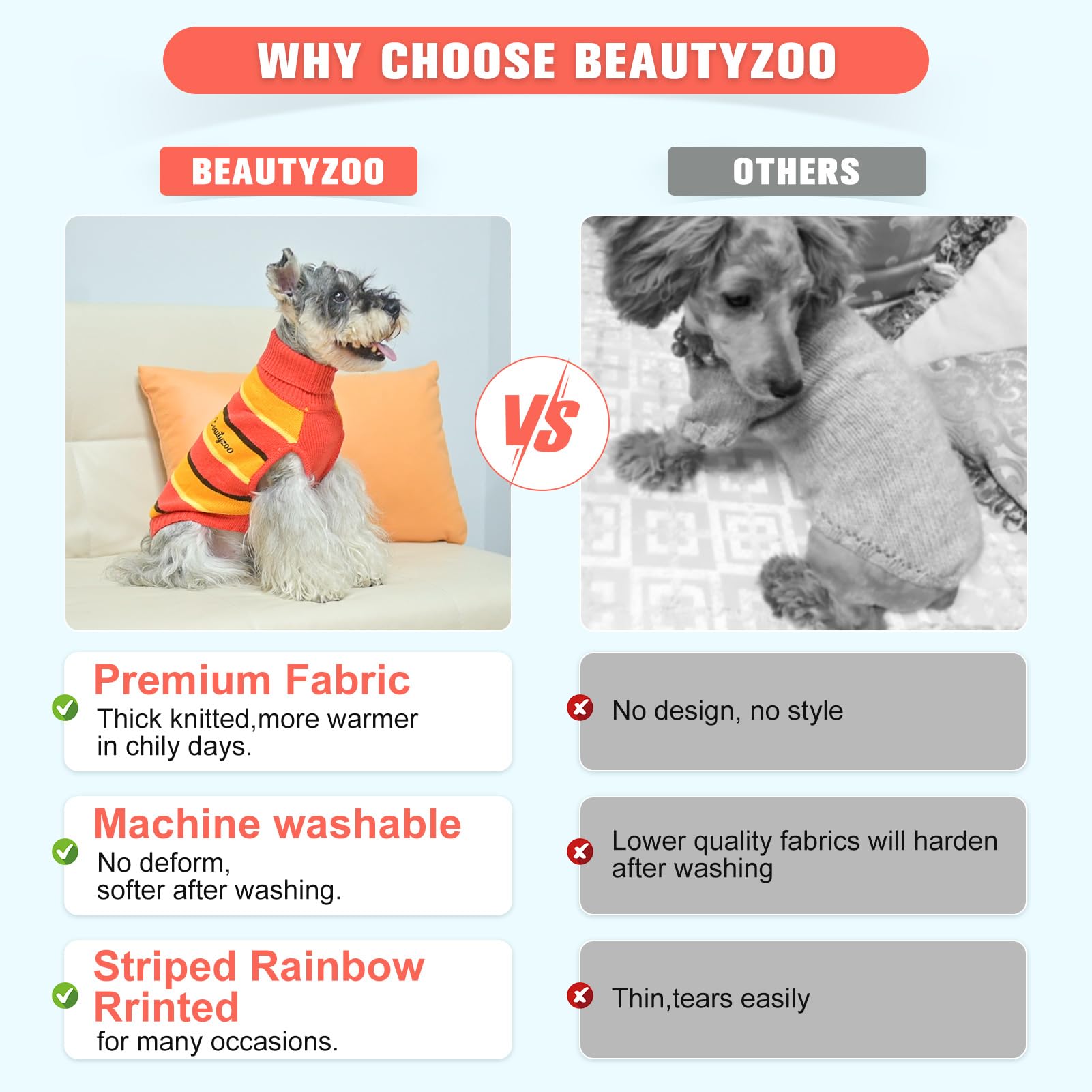 Beautyzoo Small Dog Sweater- Striped Pet Sweaters For Fall Winter Dog Clothes, Turtleneck Pullover Cable Knitwear For Small Medi