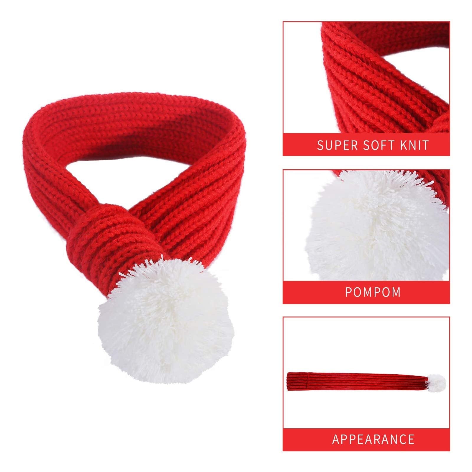 Inscape Data Christmas Dog Santa Hat with Scarf, Adjustable Santa Hat for Dog and Xmas Pet Knit Red Scarf with White Pompom Ball