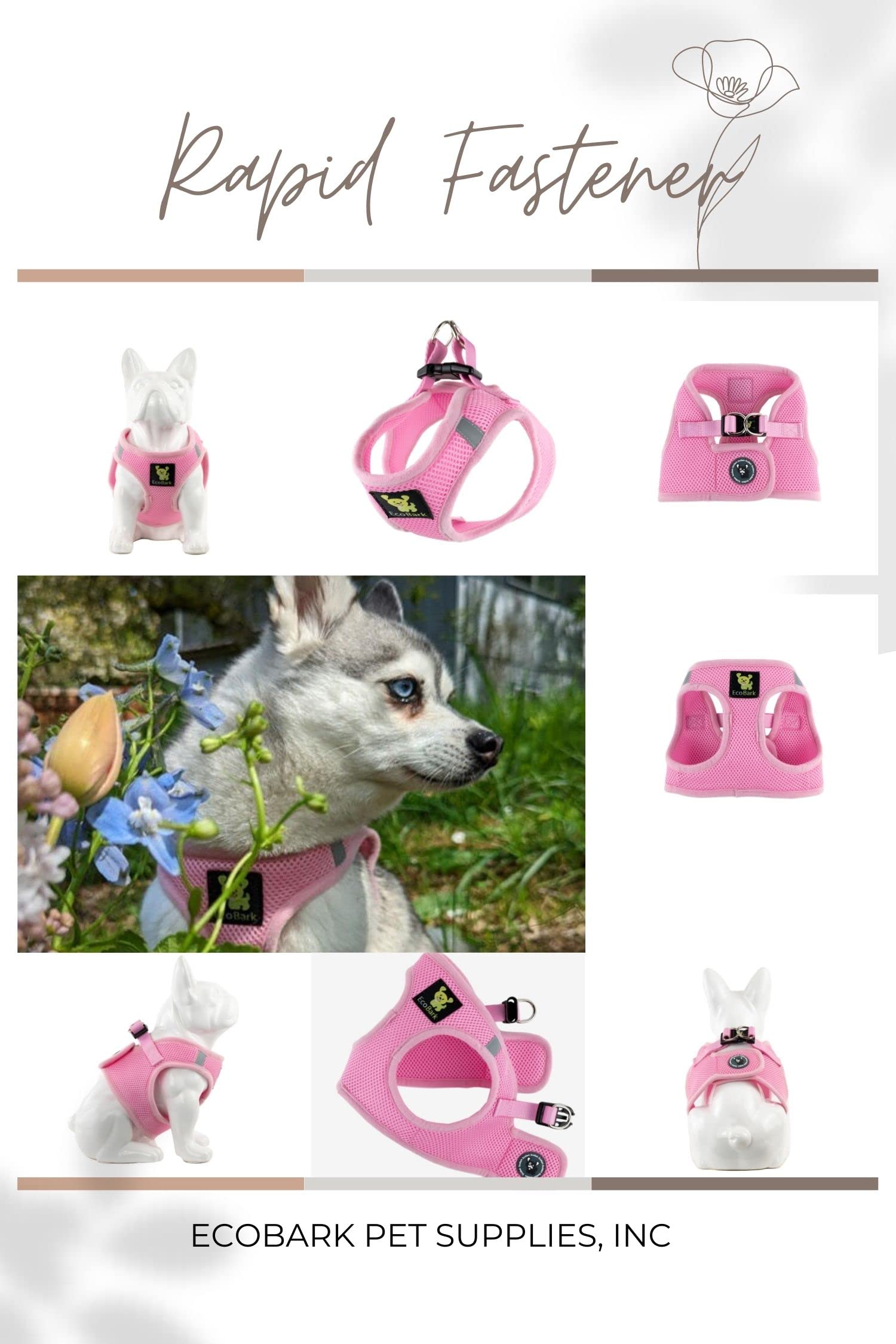 Ecobark Step In Dog Harness - Reflective Soft Luxurious Mesh Dog Harnesses For Xxs, Xs, Small, And Medium Dogs - Eco-Friendly Comfort Secure Halter No Pull Adjustable Pet Vest (Baby Pink, Small)