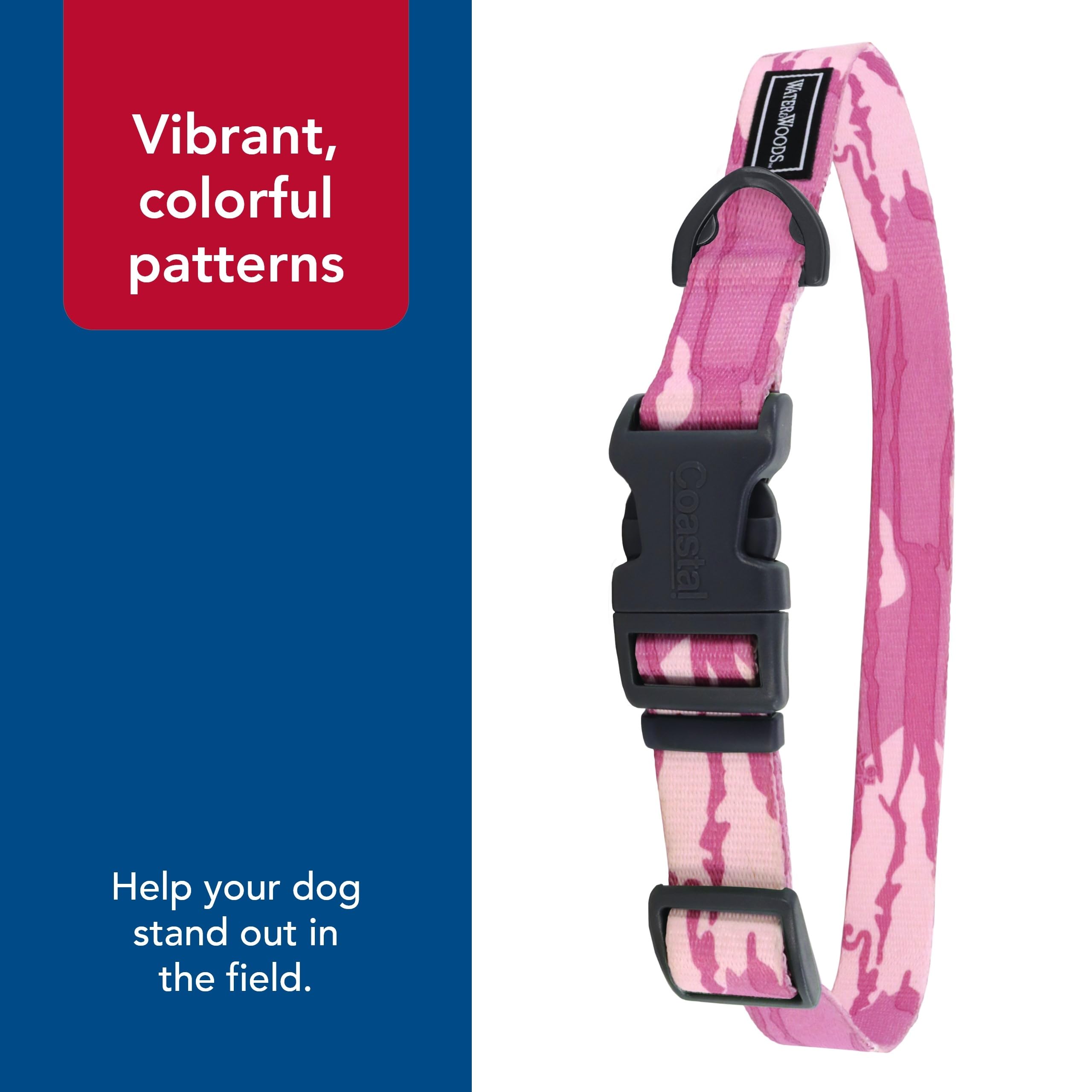 Coastal Pet - Water & Woods Adjustable Dog Collar - Durable Dog Collar With Curved Snap Lock Buckle - Patterned Collar For Dog - Stylish & Adjustable - Bottomland Pink, Medium - 1' X 14'-20'