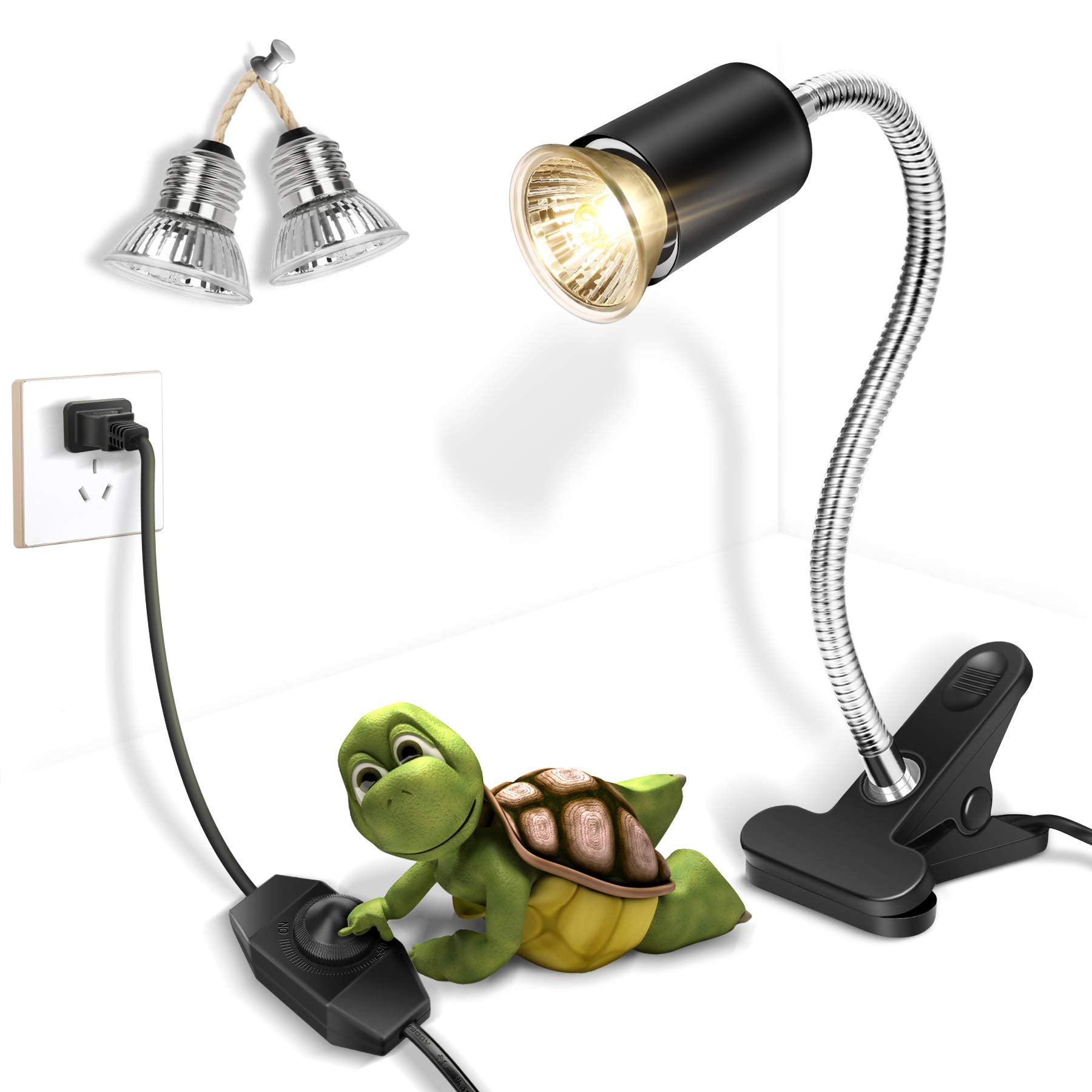 Fischuel Reptile Heat Lamp,Heating Lamp With Clamp, Adjustable Habitat Basking Heat Lamp,Uva/Uvb Light Lamp 360 Rotatable Clip A