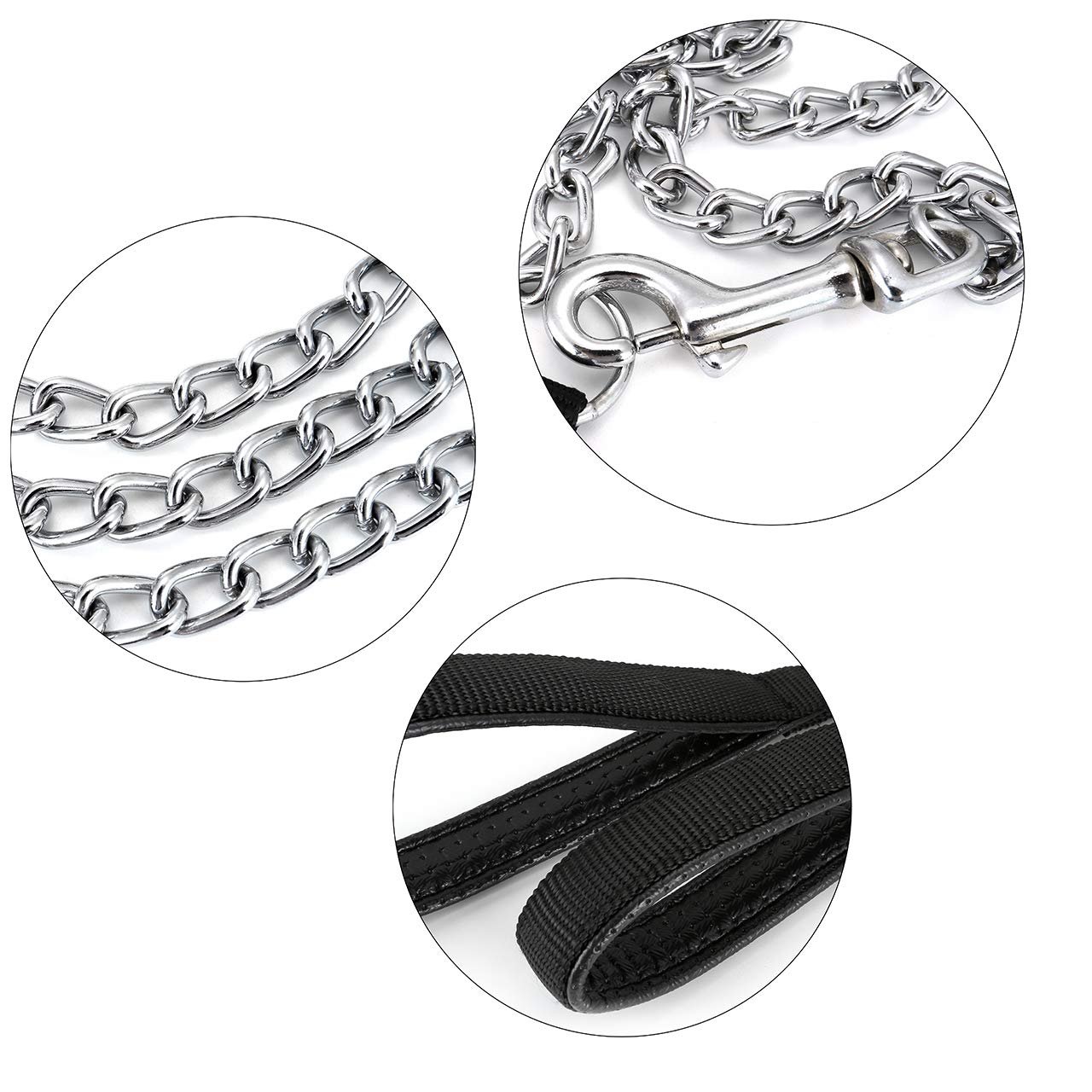 Filhome Metal Dog Leash - Chew Proof Chain Leash, 4Ft Heavy Duty, Padded Handle For Large Dogs