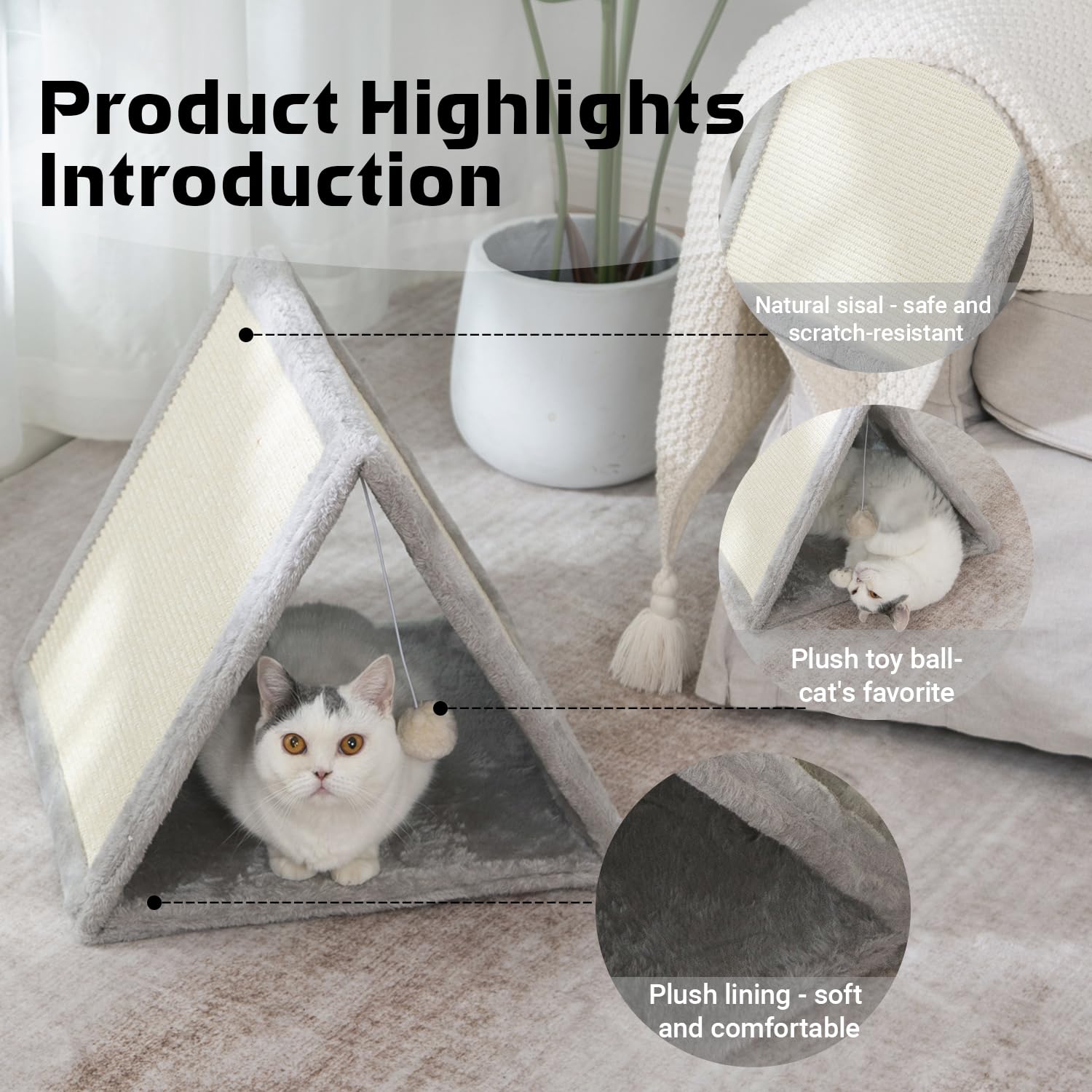 Luckitty Cat Scratching Pad - Sisal Shell And Gray Soft Plush Lining With A Plush Toy Ball, Cat Claw Sharpener - Protect Furnitu