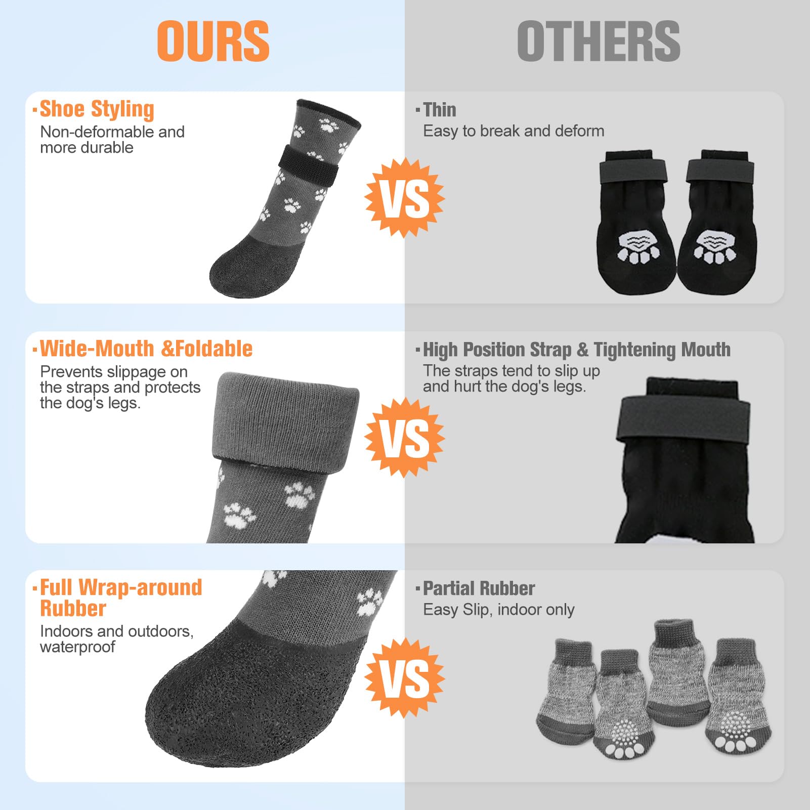 BEAUTYZOO Dog Socks Boots, Waterproof Grip Paw Protectors, Large, Grey Paw Pattern, 80% Cotton for Hot/Cold Pavement & Hardwood Floors