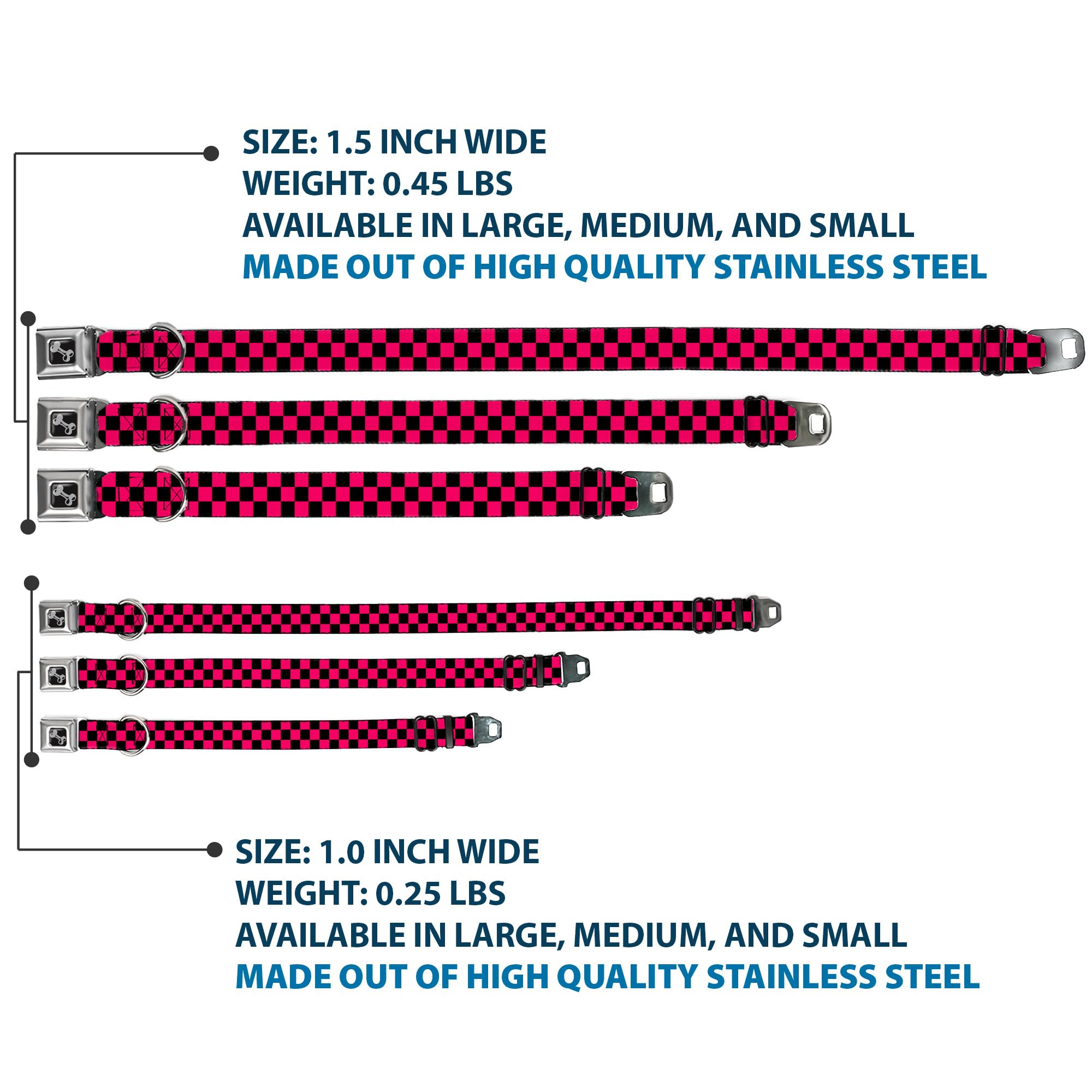 Buckle-Down Seatbelt Buckle Dog Collar - Checker Black/Neon Pink - 1' Wide - Fits 15-26' Neck - Large