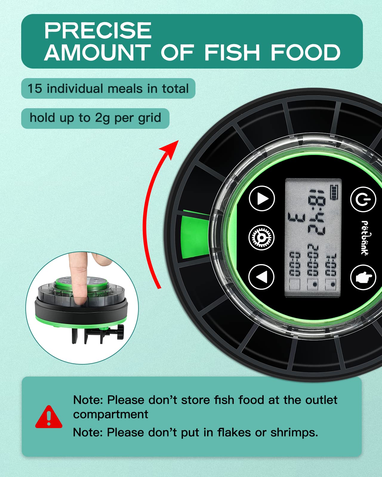 Petbank Automatic Fish Feeder for Aquarium - Moisture-Proof and Precision Feeding Betta Vacation Feeder, USB Rechargeable Auto F