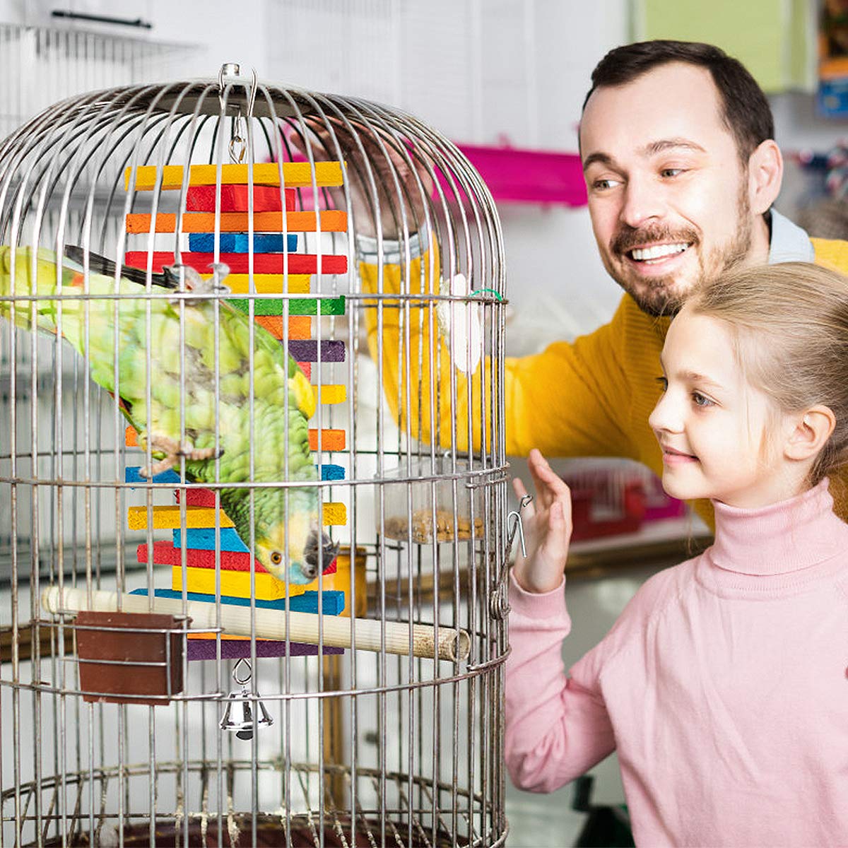 Mewtogo 2Pcs Bird Toys - Parrot Toys With Multicolored Natural Wooden Blocks, Bird Chewing Sticks Toys For Conures Parakeets Coc