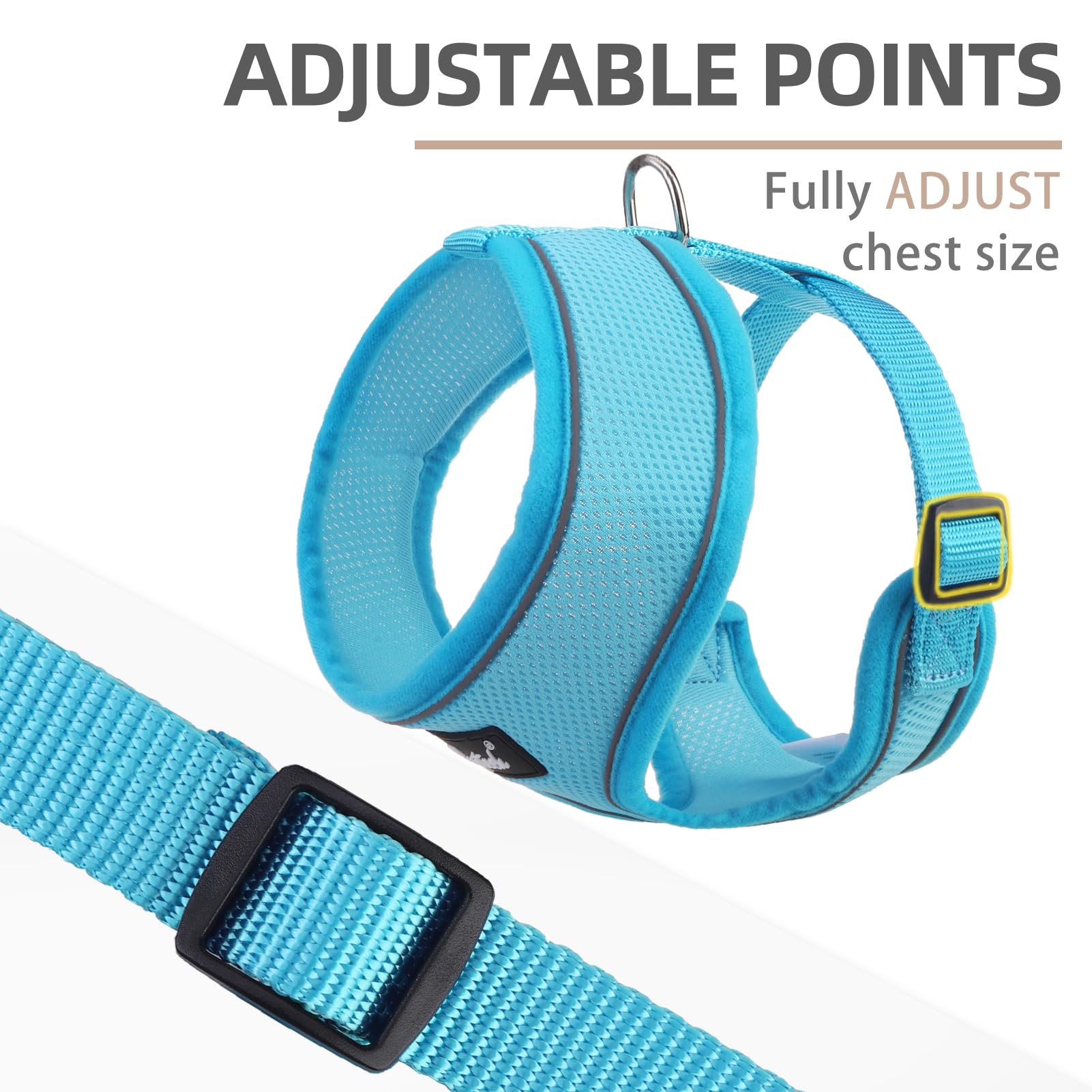 Pupteck Soft Mesh Dog Harness And Leash Set Pet Puppy Cat Comfort Padded Vest No Pull Harnesses, Solid Lightblue, M