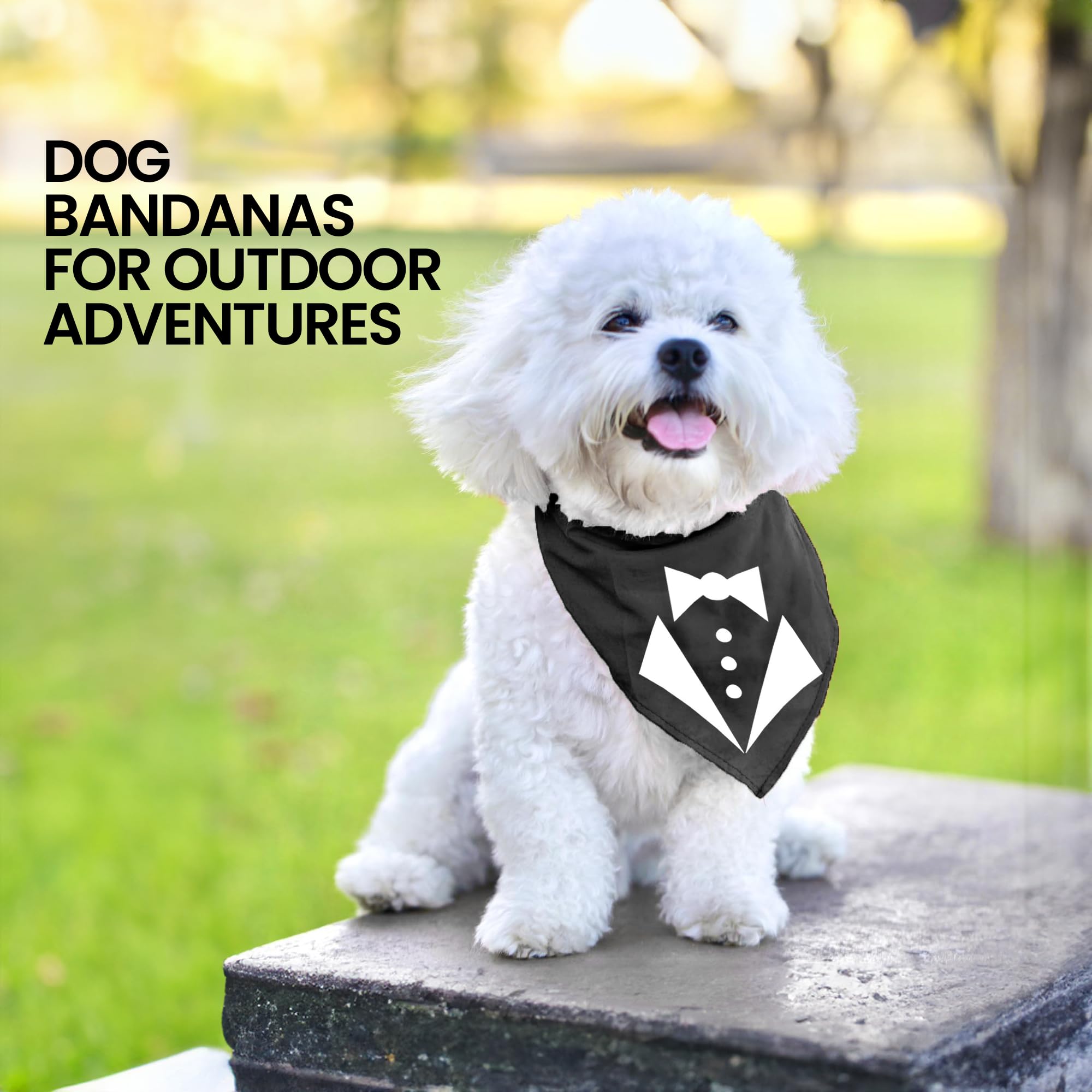 Parisian Pet Dog Bandanas With Printed 'Texedo' - Tie-On Adjustable Polyester Dog Tuxedo Bandana - Dog Scarf For Small Dogs - Washable Triangle Dog Bib - Black Handkerchief For Male Pets - S