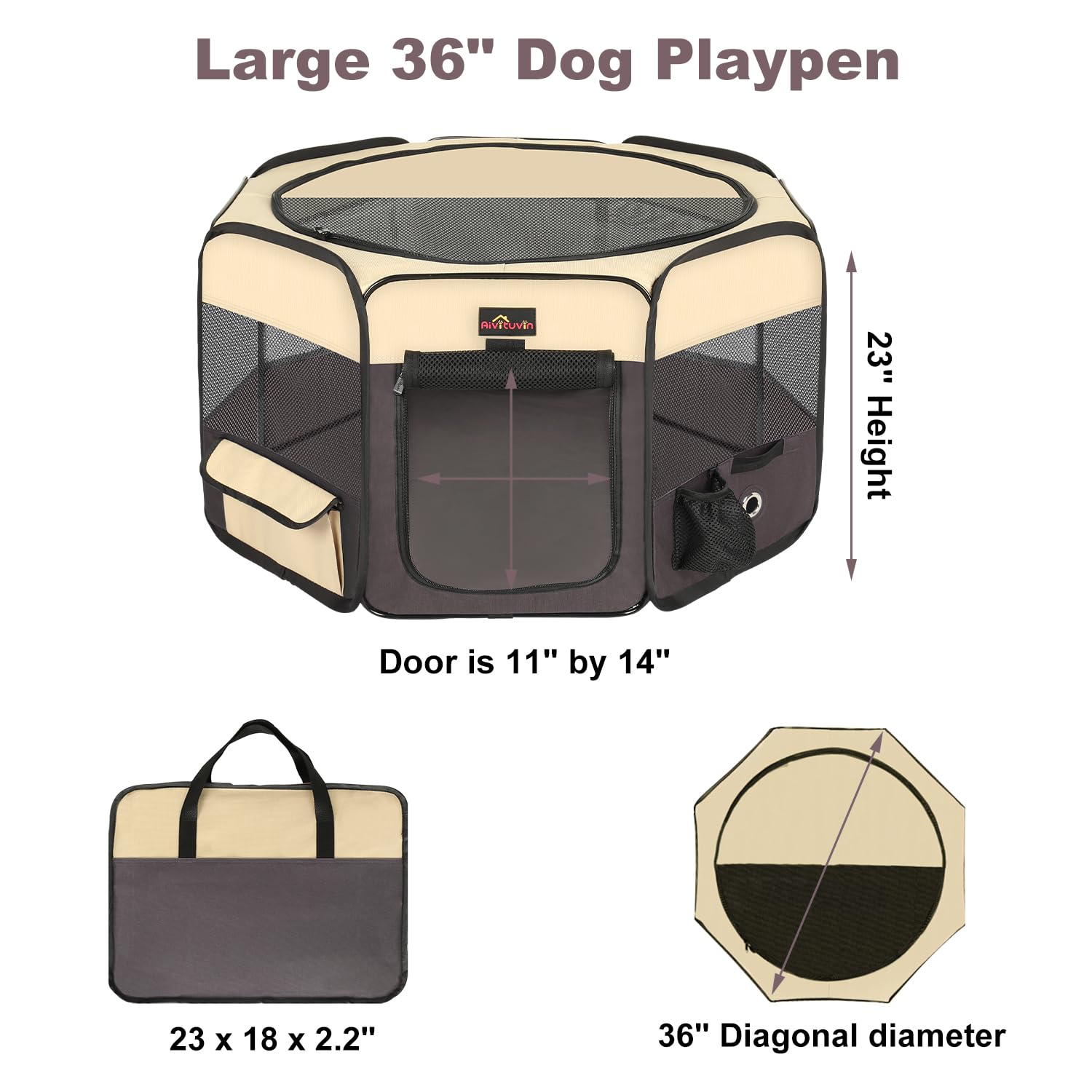 Aivituvin Portable Pet Playpen, Foldable Dog Tent Crate Cage For Puppies And Cats, Exercise Pop Up Dog Kennel With Carrying Case