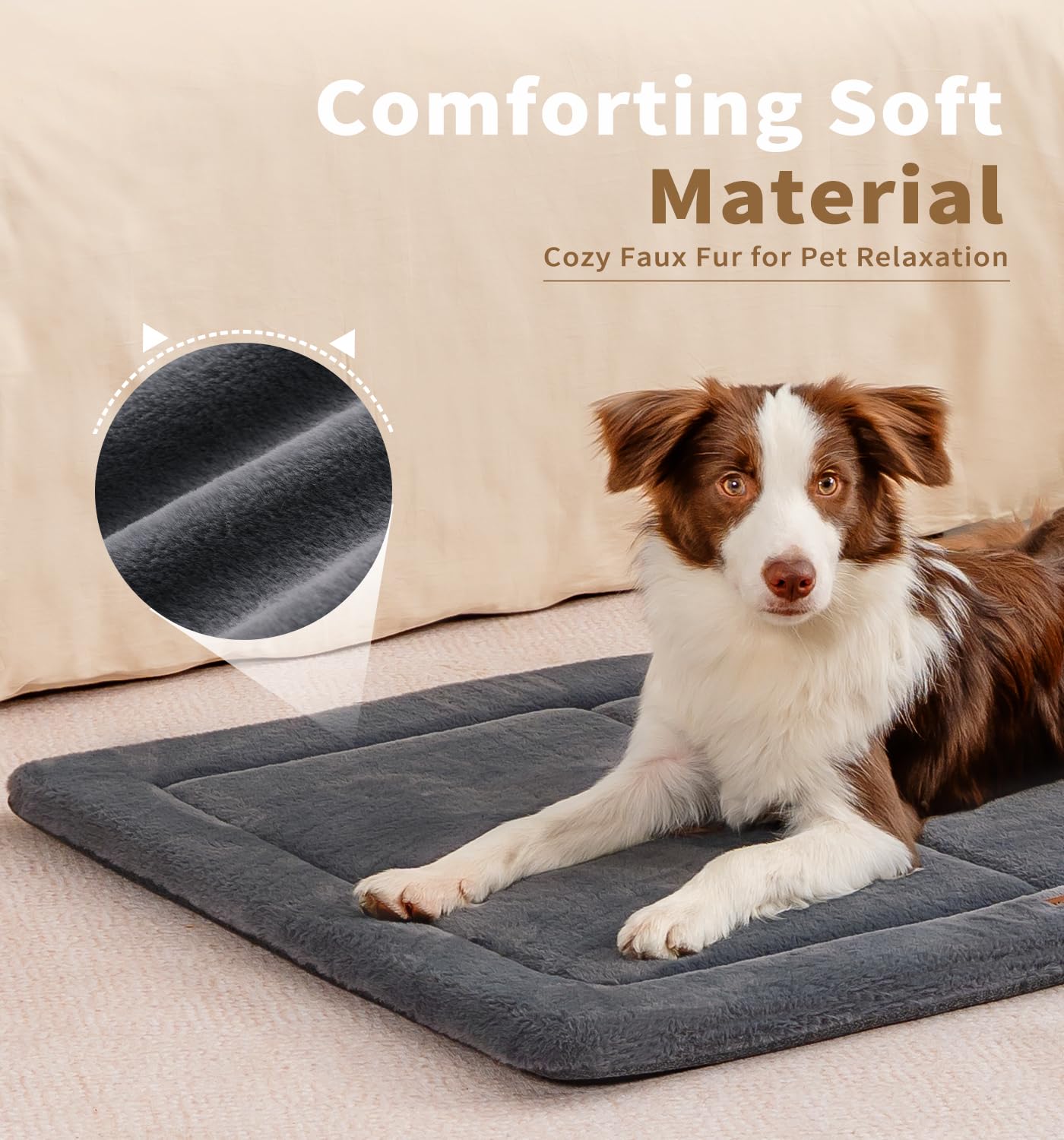 Made4Pets Dog Crate Pad Bed for Medium Large Dogs, Washable & Reversible, Anti-Slip Kennel Mat for Cozy Sleeping, Soft Fluffy Do