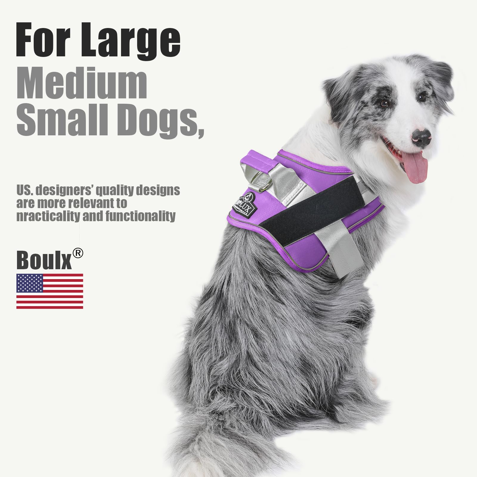 Bolux Dog Harness, No-Pull Reflective Dog Vest, Breathable Adjustable Pet Harness With Handle For Outdoor Walking - No More Pulling, Tugging Or Choking (Lavender, Large (Pack Of 1))