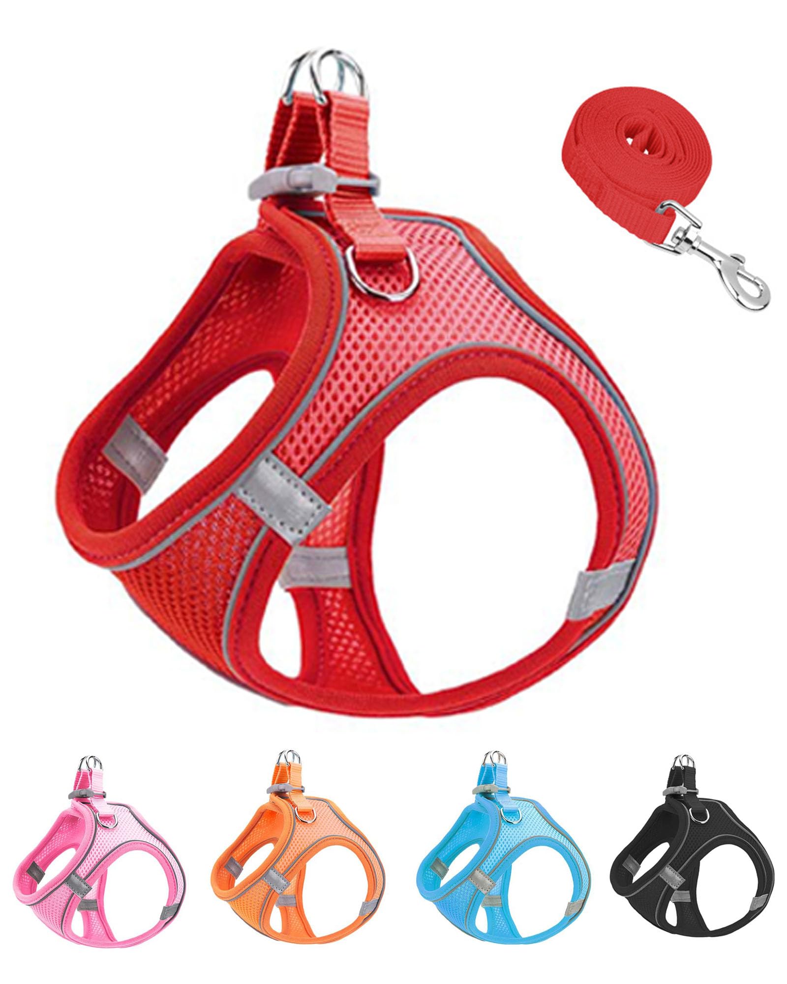 Jufoo S Red Soft Mesh Dog Harness And Leash Set,No Escape Puppy Harnesses For Training Walking, Reflective Adjustable Puppy Vest