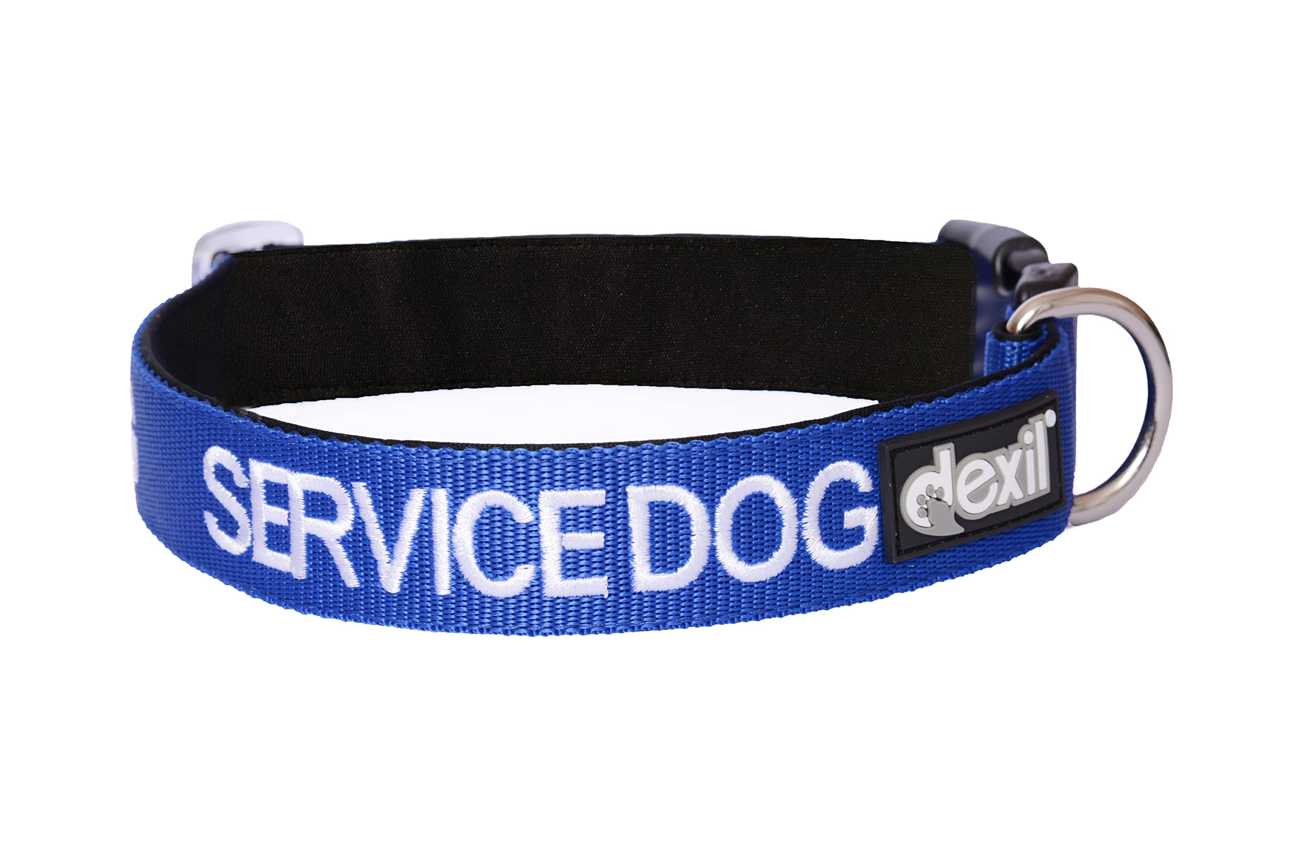 Dexil Service Dog Blue Color Coded LXL Buckle Collar (1525inch Lx1.5inch W) Prevents Accidents, Fits Neck 1525inches, Nylon, Embroi