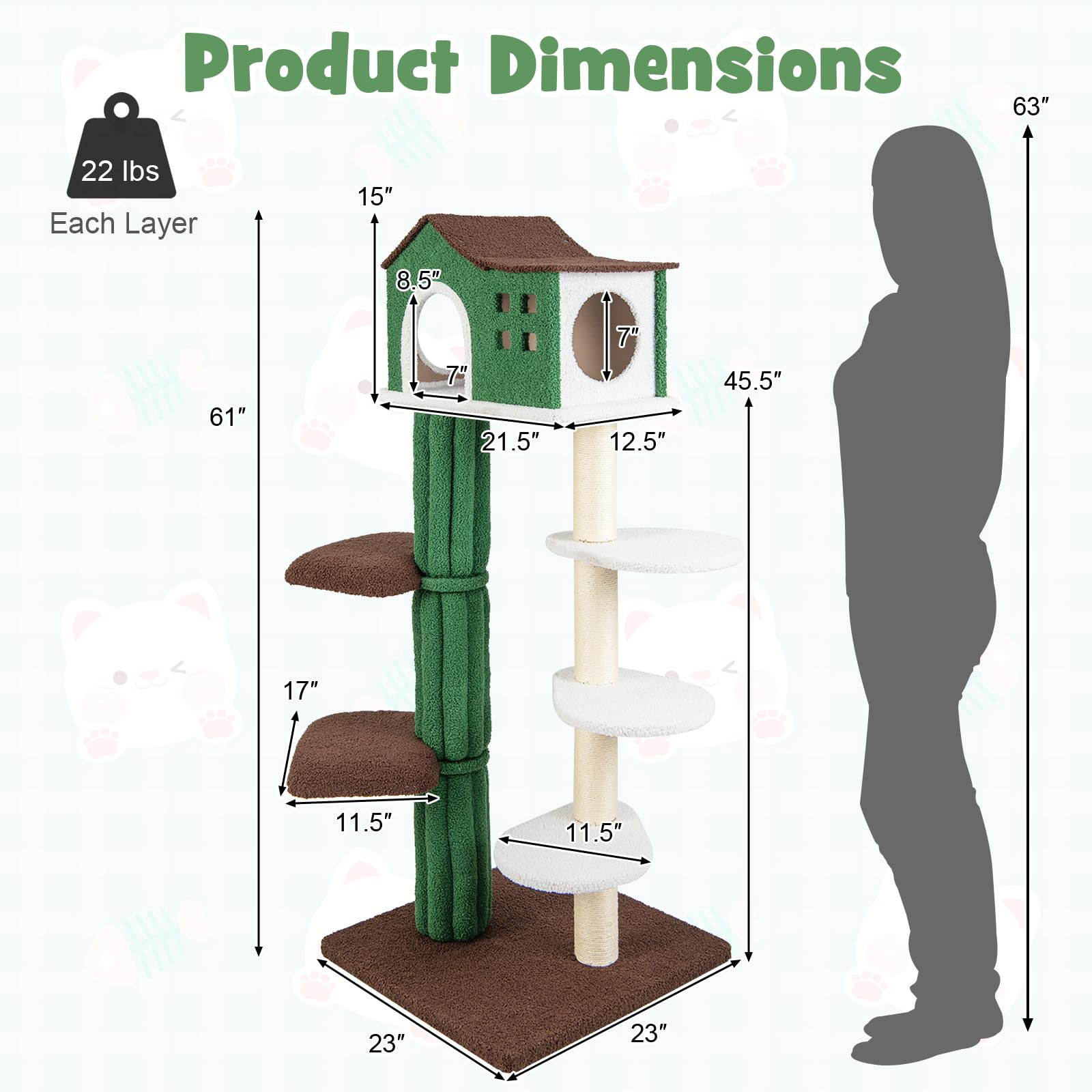 Tangkula Tall Cat Tree For Indoor Cat, 7-Tier 61    Modern Cat Tower With Sisal Scratching Posts, Top Condo, Soft Mohair Plush F